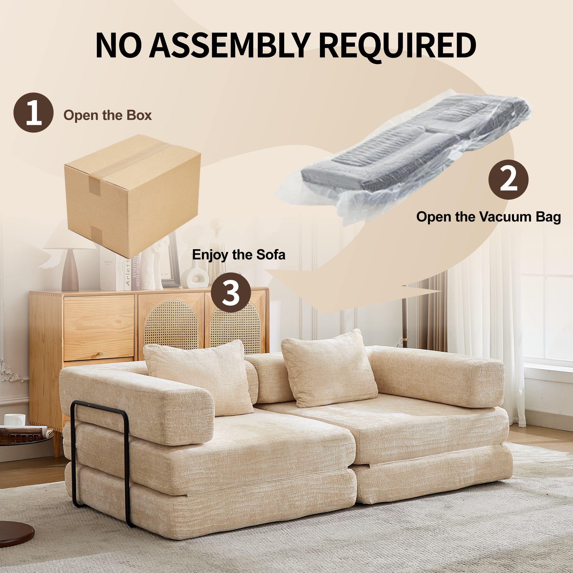 Convertible Floor Sofa Bed with Fixed-Shape Frame and Chenille
