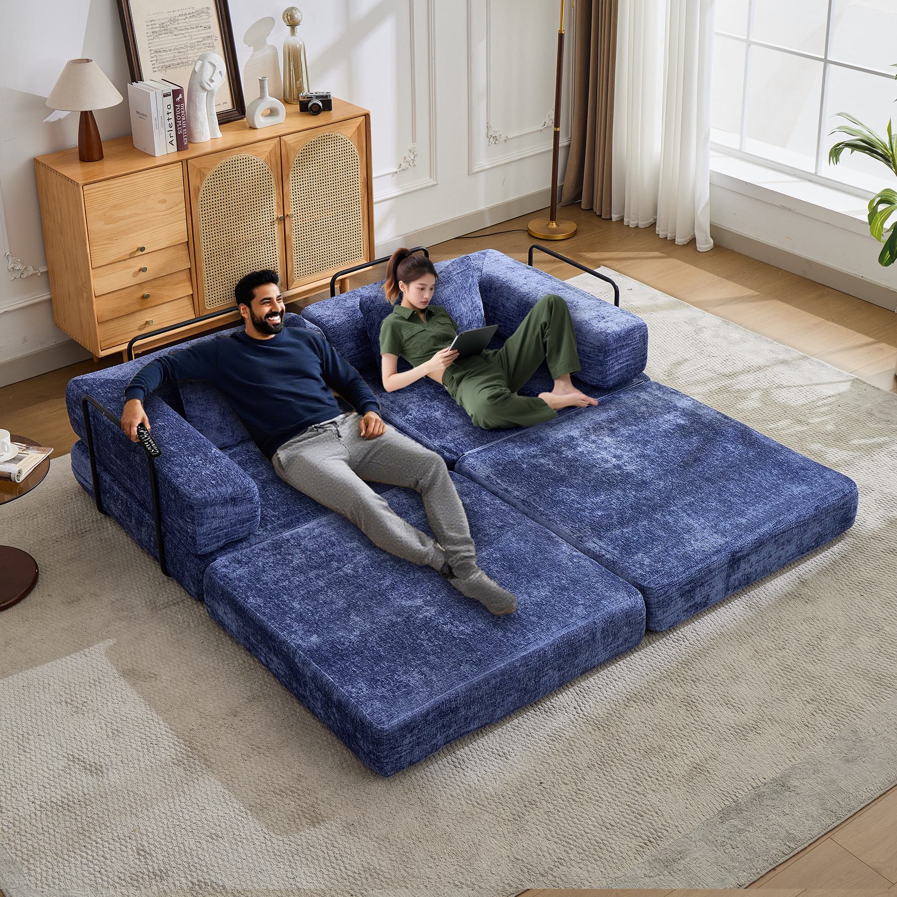 Convertible Floor Sofa Bed with Fixed-Shape Frame and Chenille