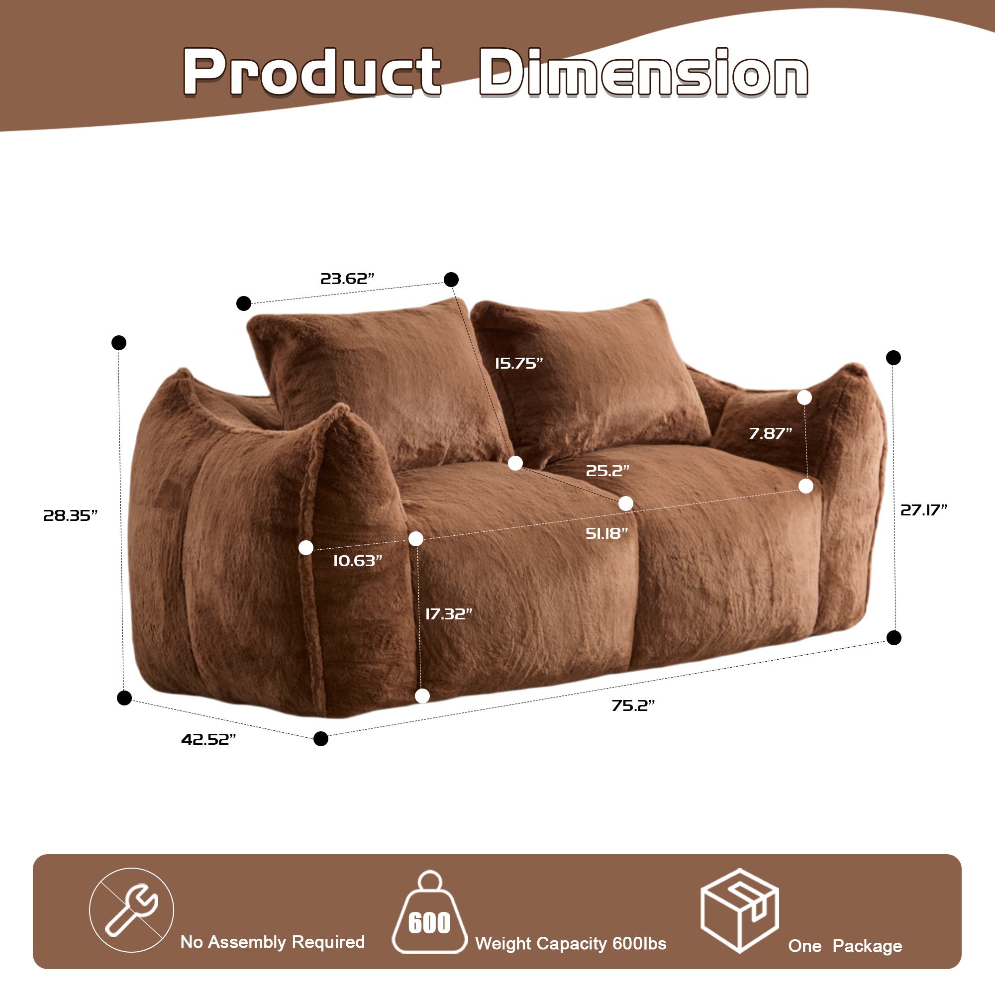 Giant Bean Bag Couch with High-Density Foam and Faux Fur Fabric