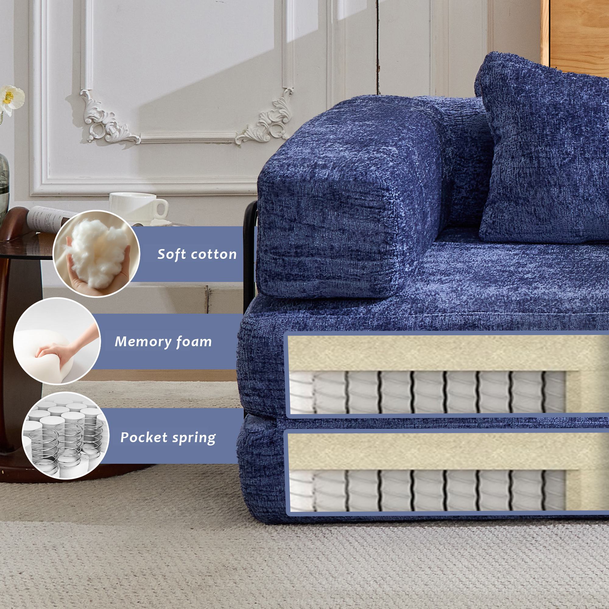 Convertible Floor Sofa Bed with Fixed-Shape Frame, Dark Blue