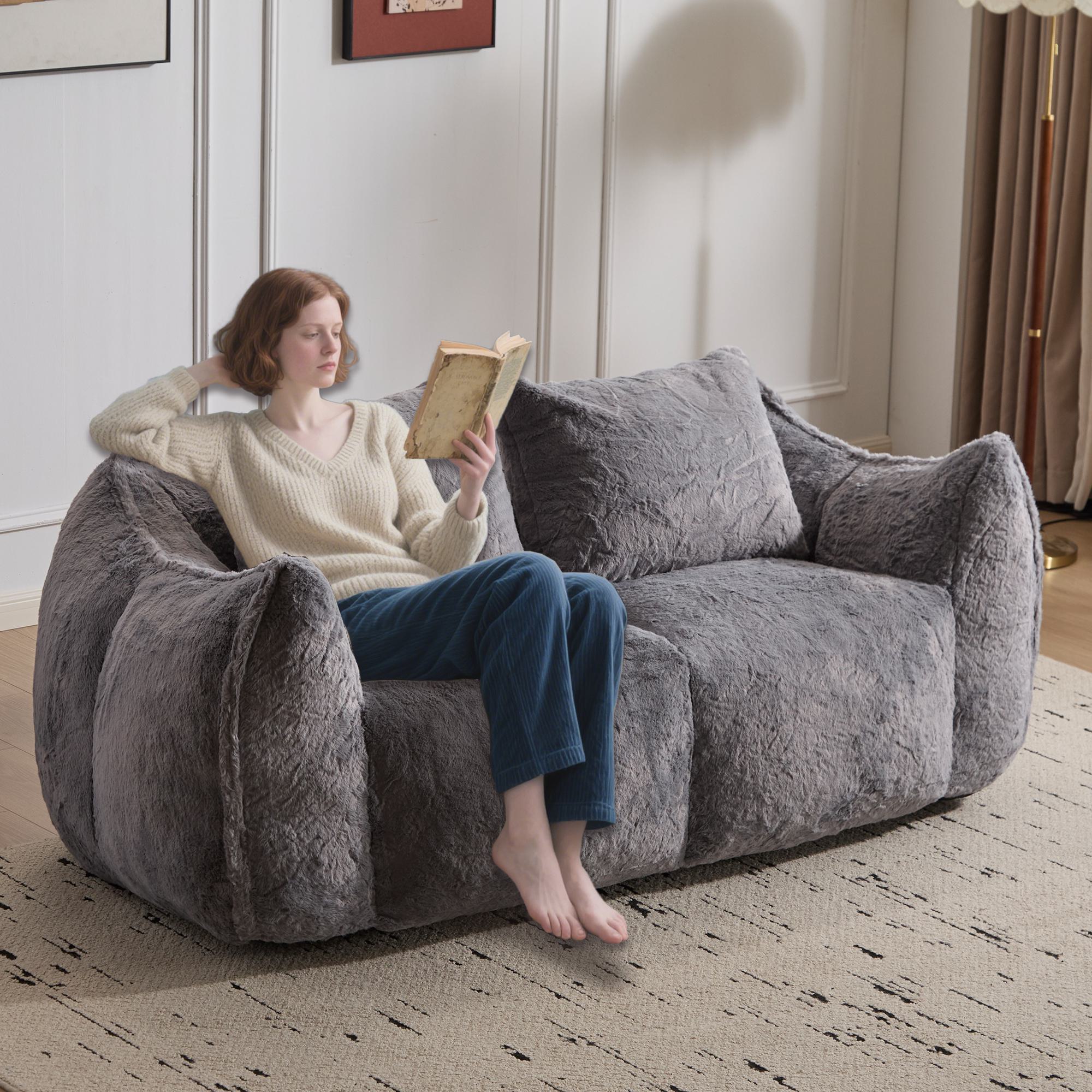 Giant Bean Bag Couch with High-Density Foam and Faux Fur Fabric