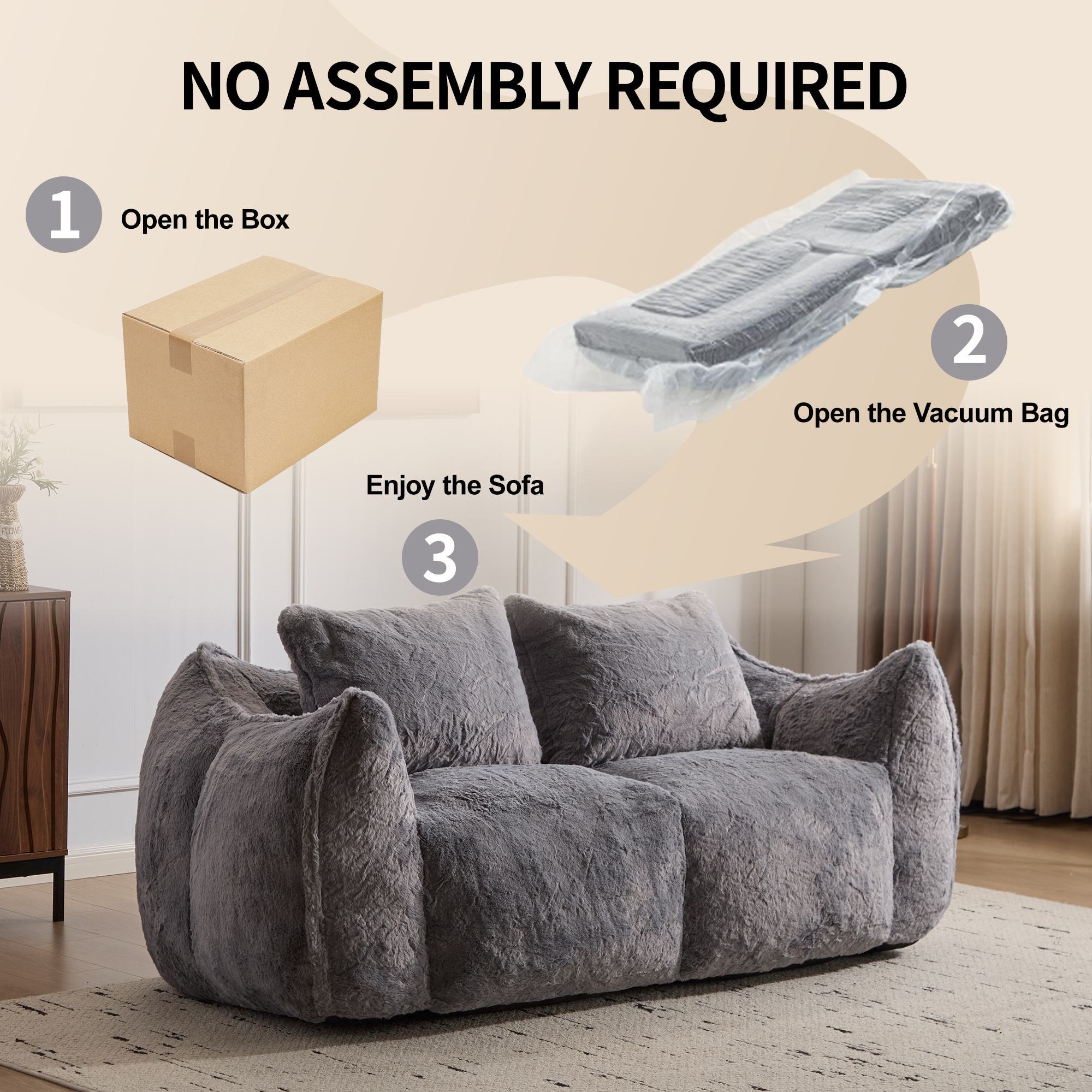 Giant Bean Bag Couch with High-Density Foam and Faux Fur Fabric