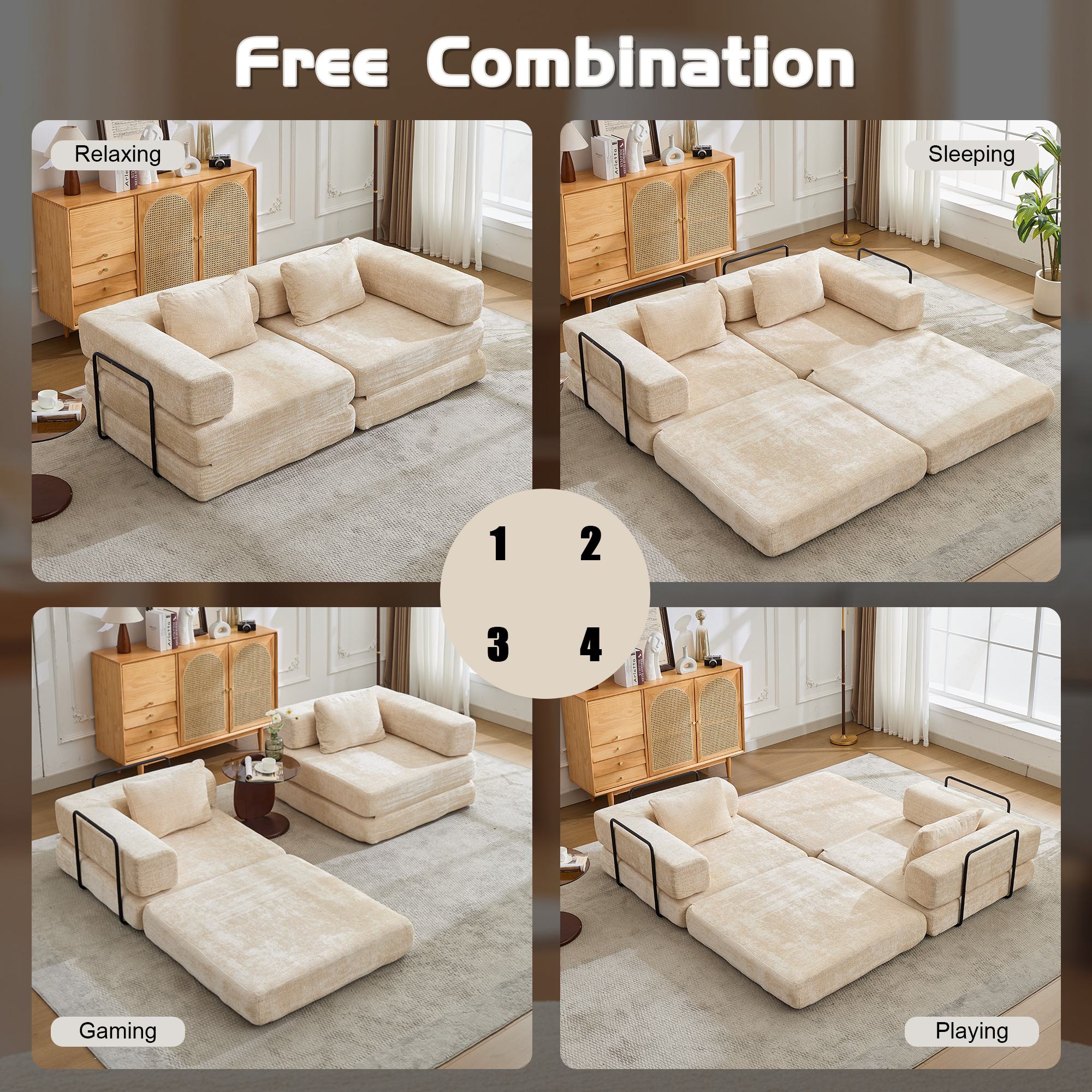 Convertible Floor Sofa Bed with Fixed-Shape Frame and Chenille