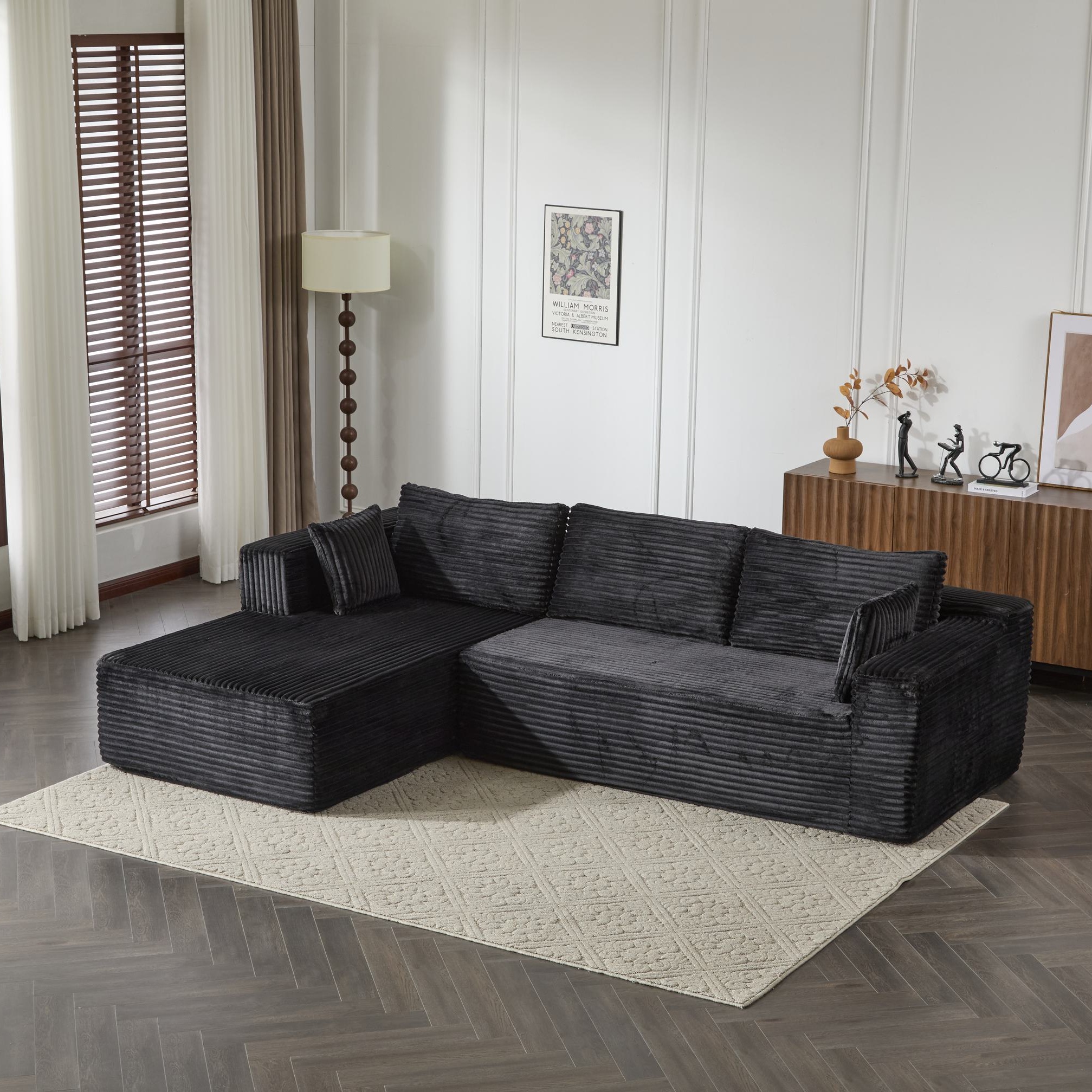 Compressed Sofa Minimalist Sectional with Comfy Chaise, Modular Oversized Sofa for Living Rooms, 110'' L x 70.5'' W x 23.5'' H, Black