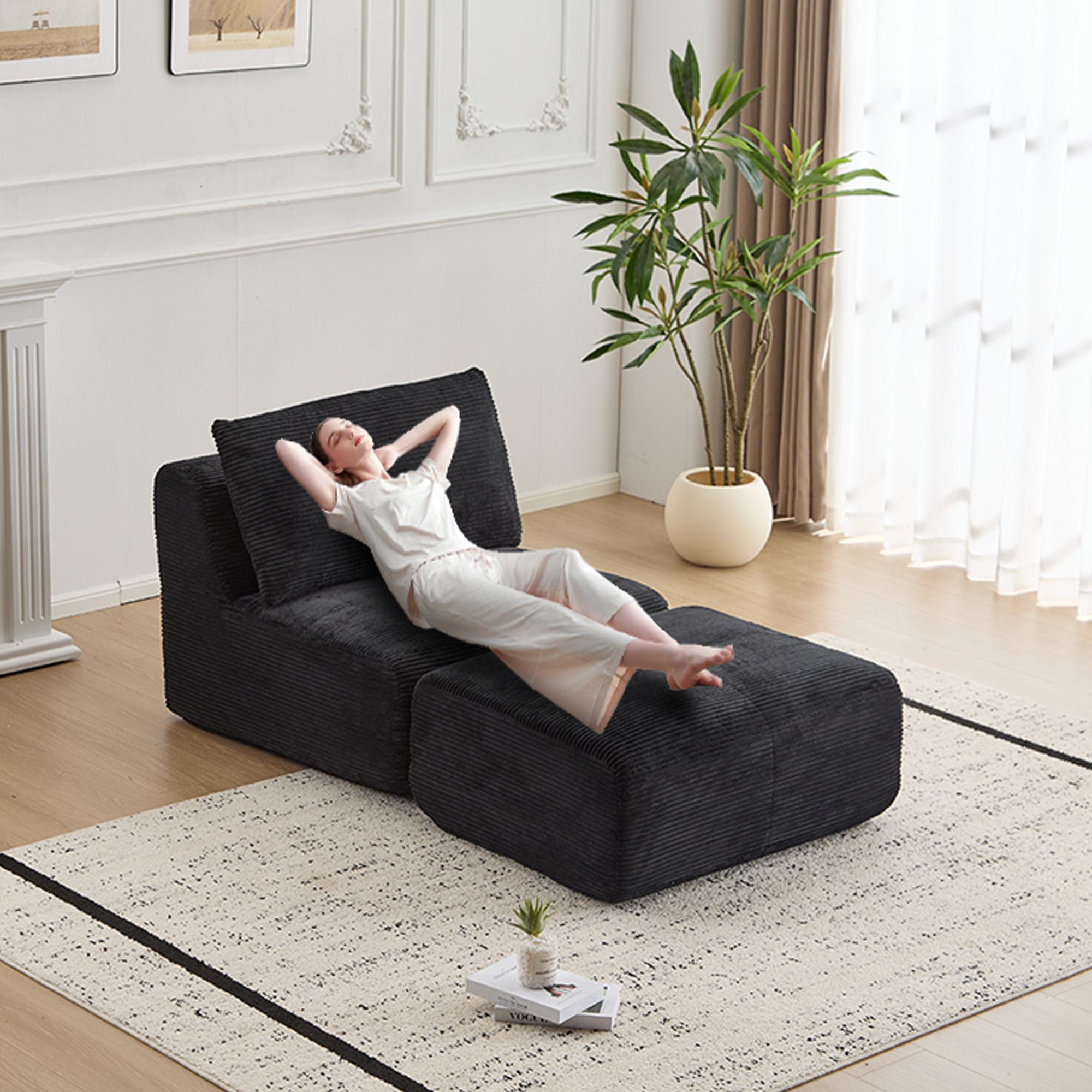 Modern Memory Foam Sofa with Movable Ottoman, Black | Aosom.com