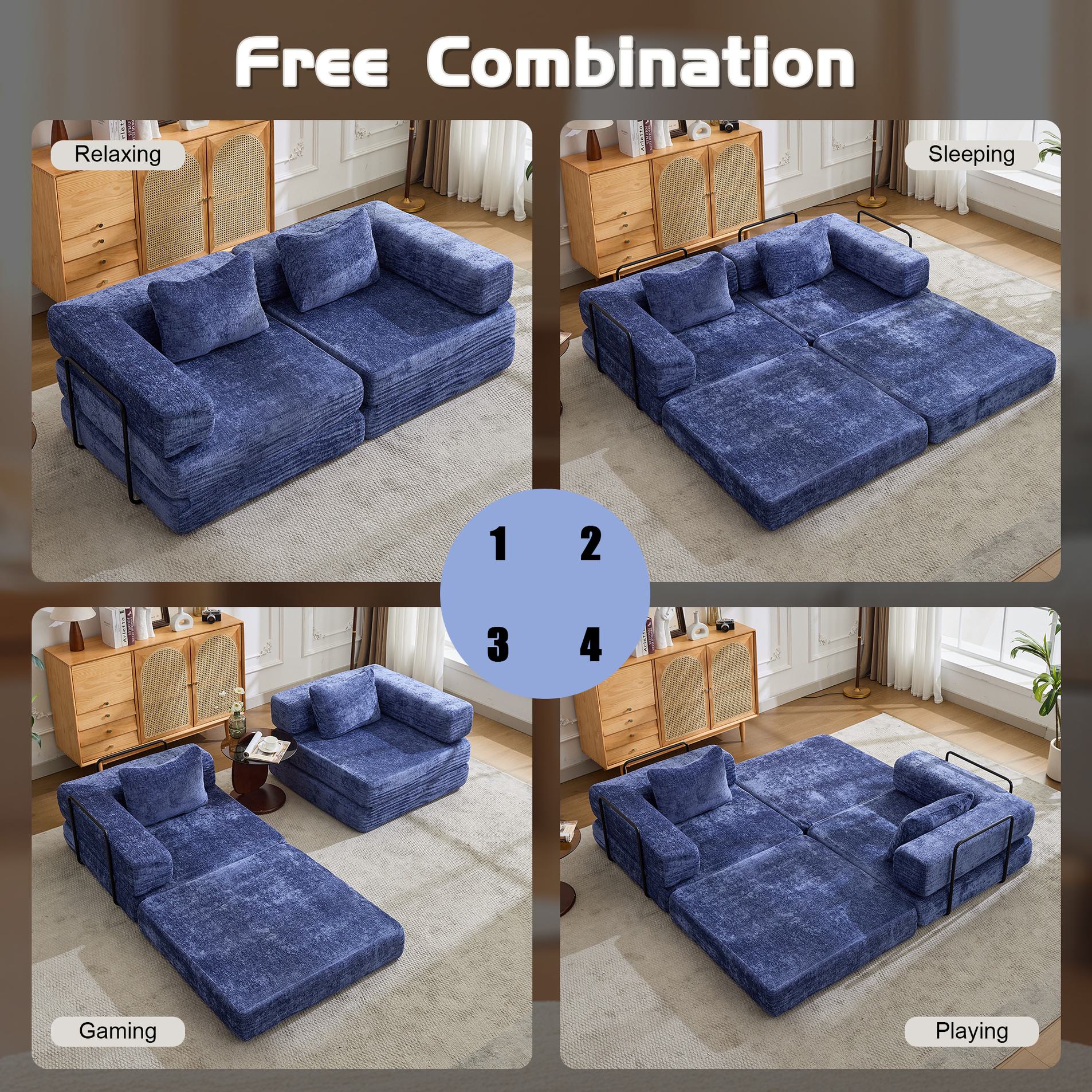 Convertible Floor Sofa Bed with Fixed-Shape Frame and Chenille