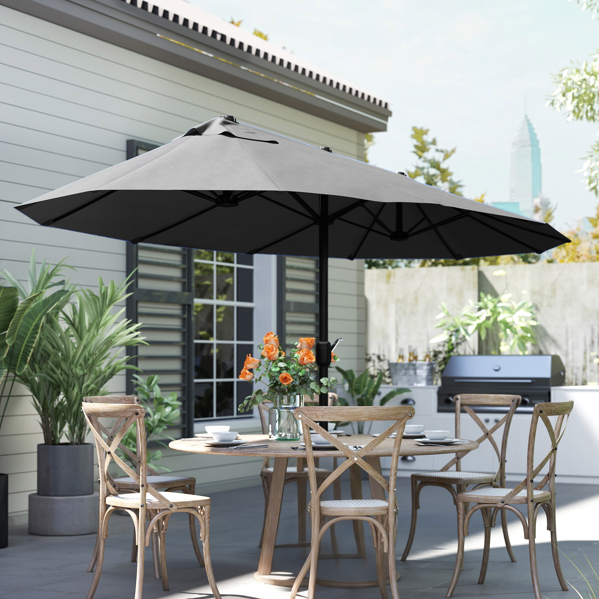 Outsunny 15ft Double-Sided Umbrella, Black| Aosom Canada