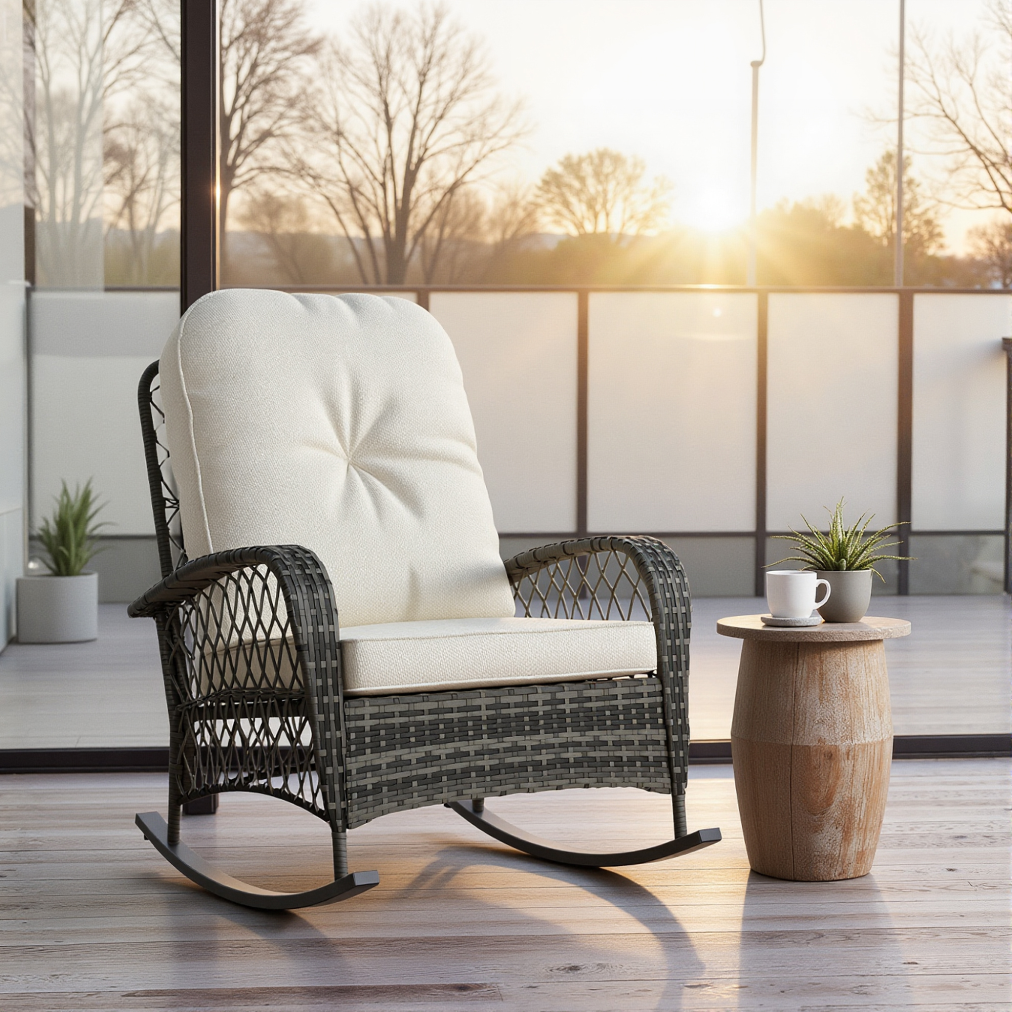 Front Porch All Weather Wicker Rocker Outsunny Outdoor PE Rattan