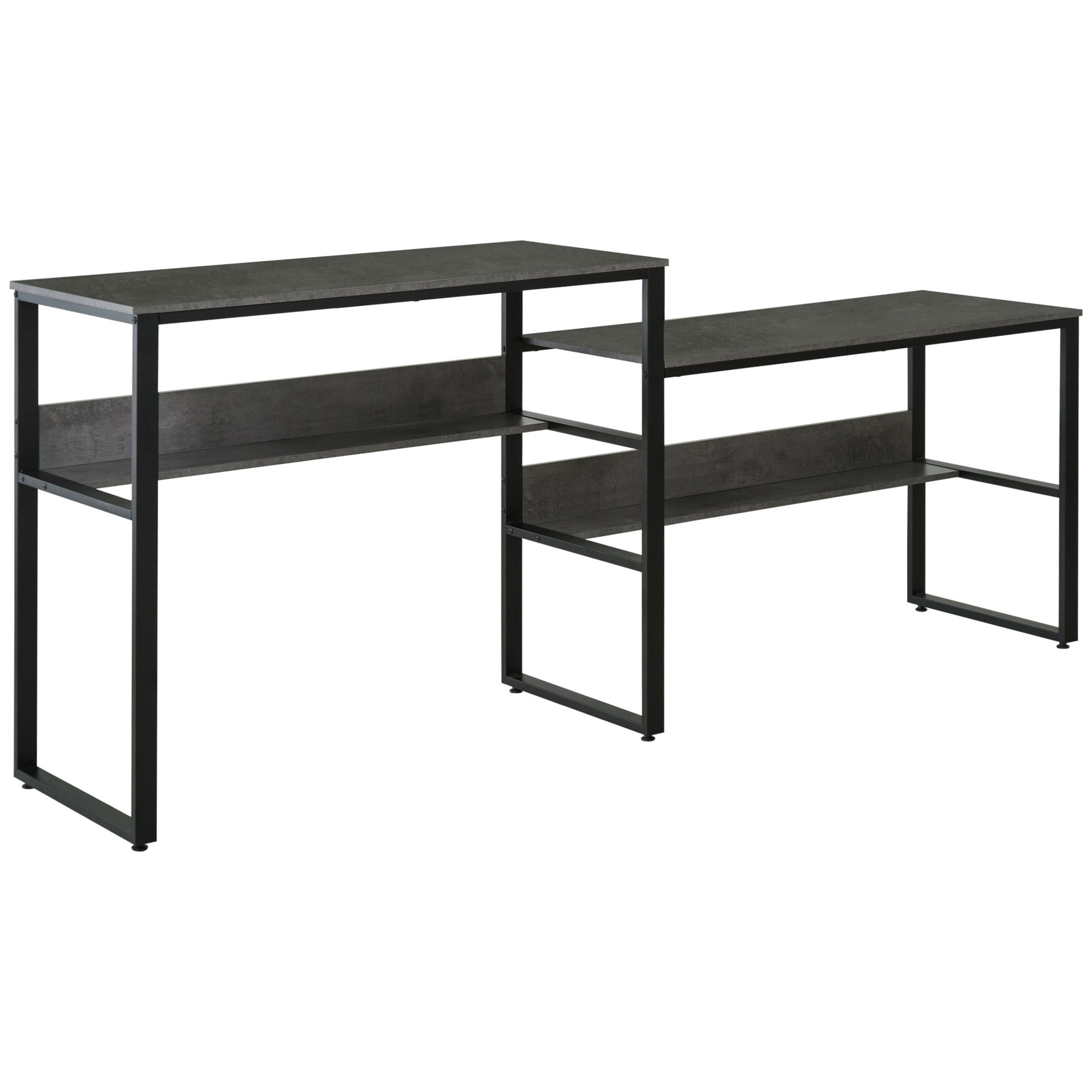 HOMCOM 86.5 Inch Two Person Desk Double Computer Table Writing Desk with Open Shelves Long Storage Workstation for Home Office Gray