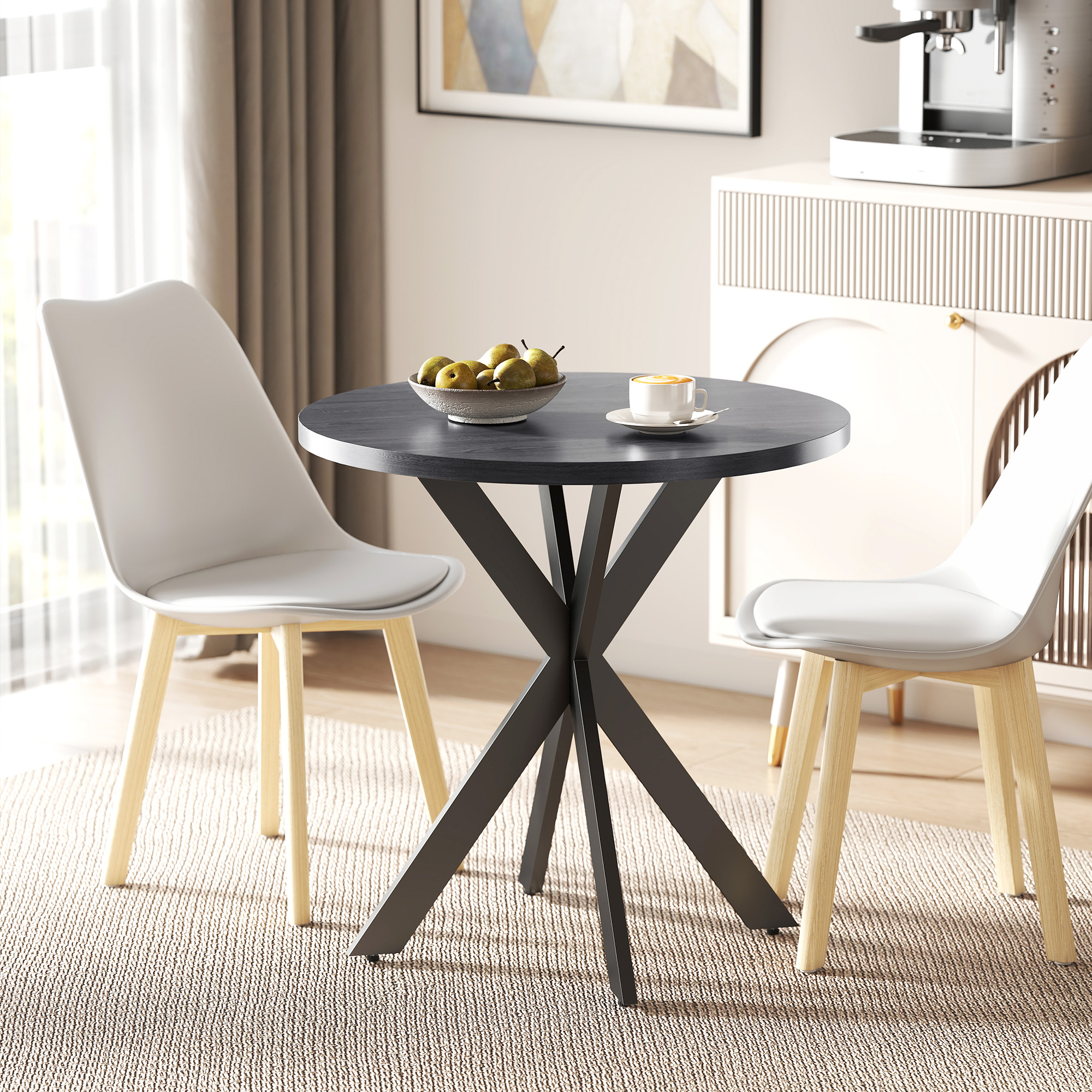 HOMCOM 29" Round Black Dining Table Contemporary Kitchen Furniture Steel Legs for Modern Home Small Spaces Aosom Canada