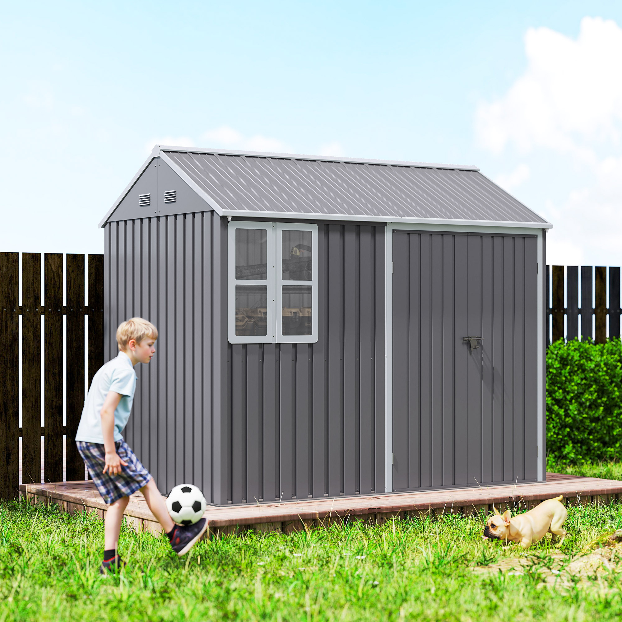 Outsunny 8' x 6' Metal Garden Storage Shed, Outdoor Tool