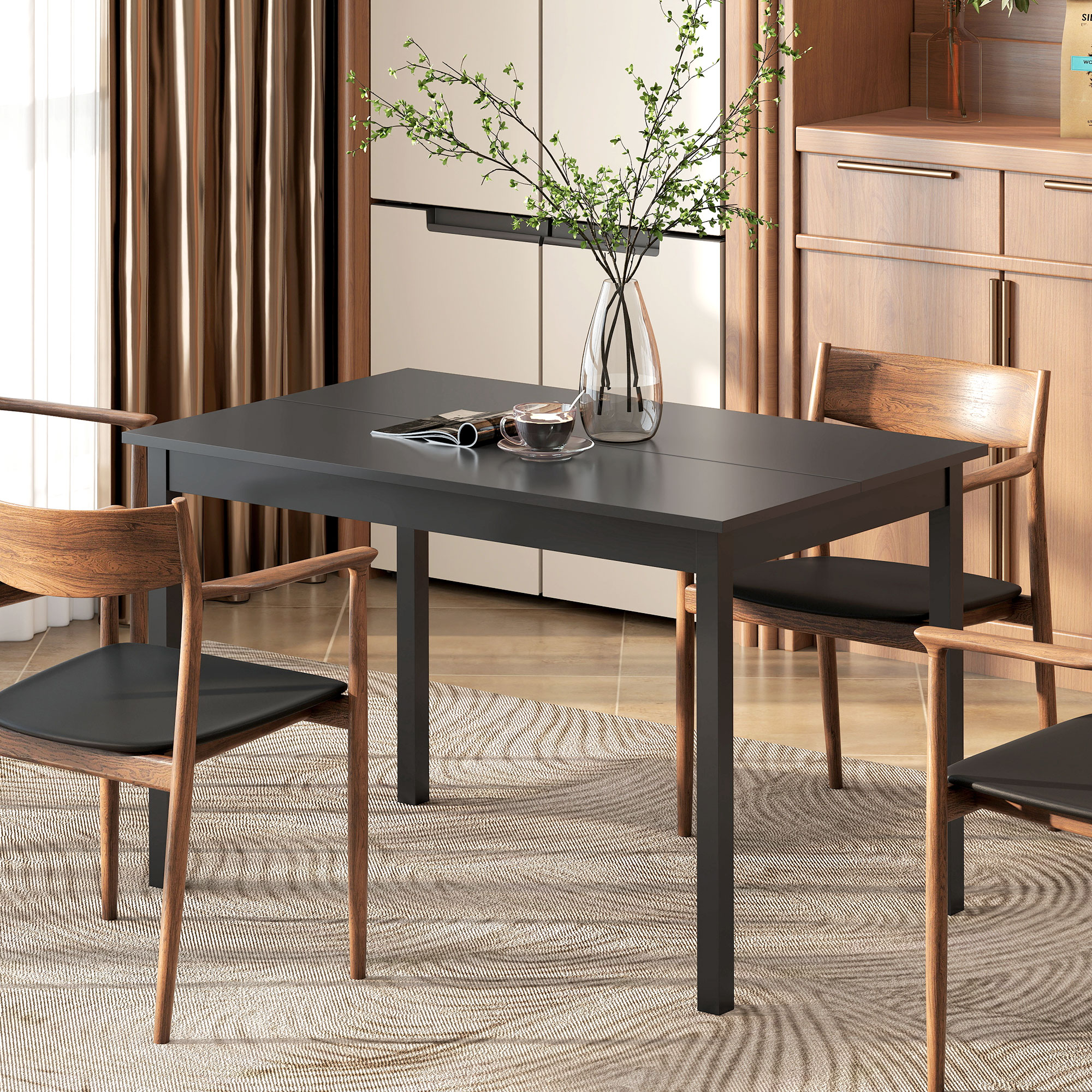 HOMCOM 47" x 30" Dining Table, Farmhouse Dining Room Table with Pine Wood Frame, Space Saving Kitchen Table, Black Aosom Canada