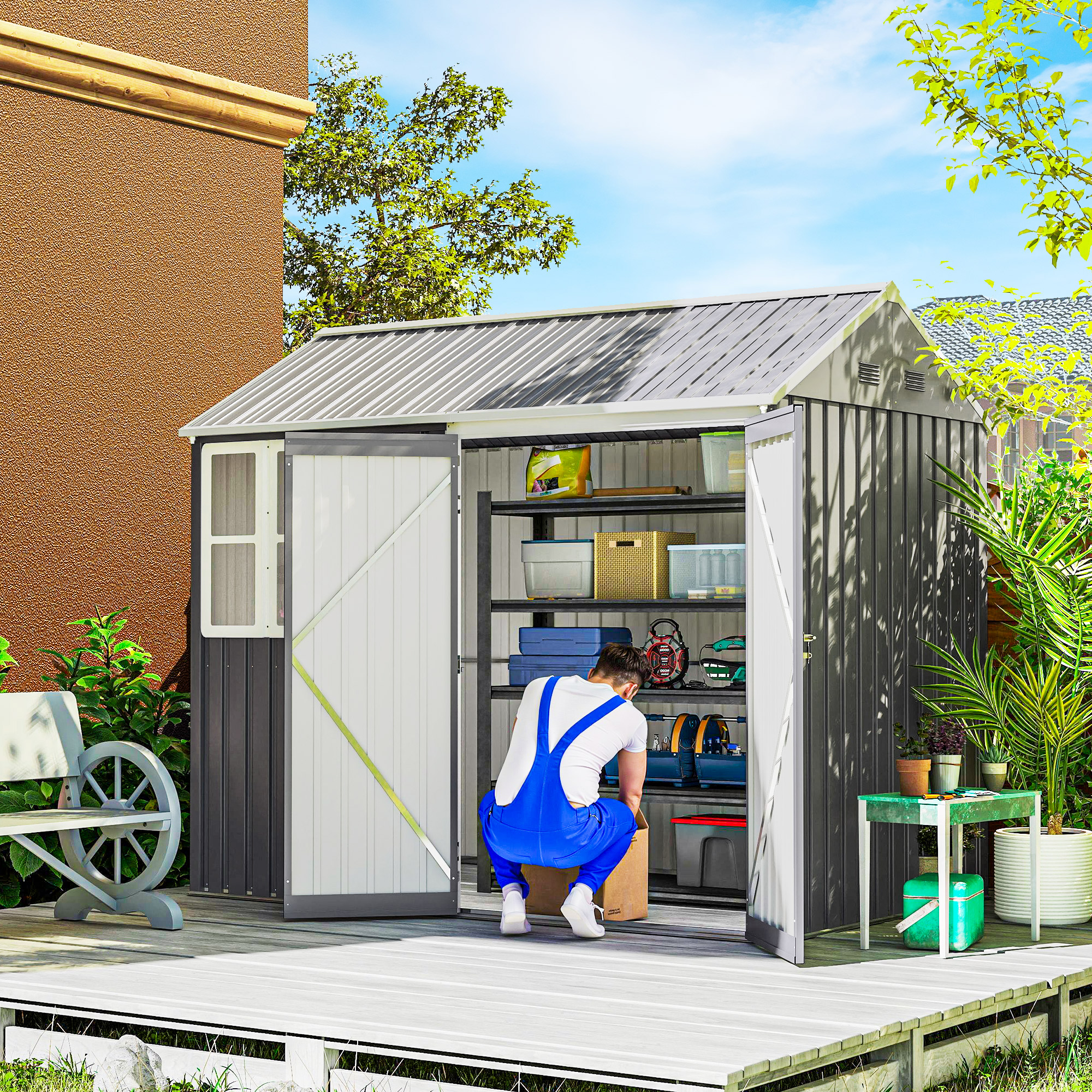 あーやん Outsunny 8' x 6' Metal Garden Storage Shed, Outdoor Tool