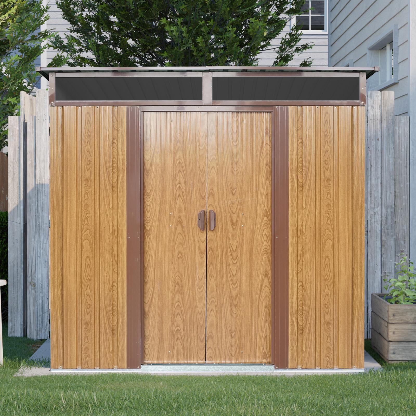 6 x 5 ft Outdoor Metal Storage Shed with Transparent Plate, Storage Hut for All-Weather Use, 77'' L x 59.5'' W x 71'' H, Coffee Aosom Canada