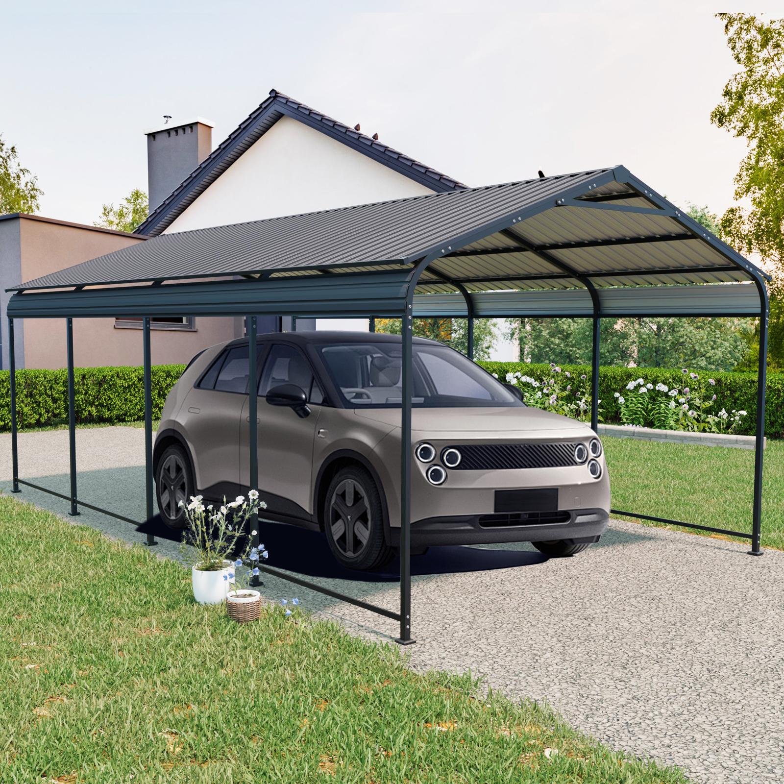 12 × 21 ft Heavy Duty Carport with Galvanized Steel Roof, Metal Garage Ideal for Driveway, 144'' L x 254'' W x 105.5'' H, Charcoal Aosom Canada