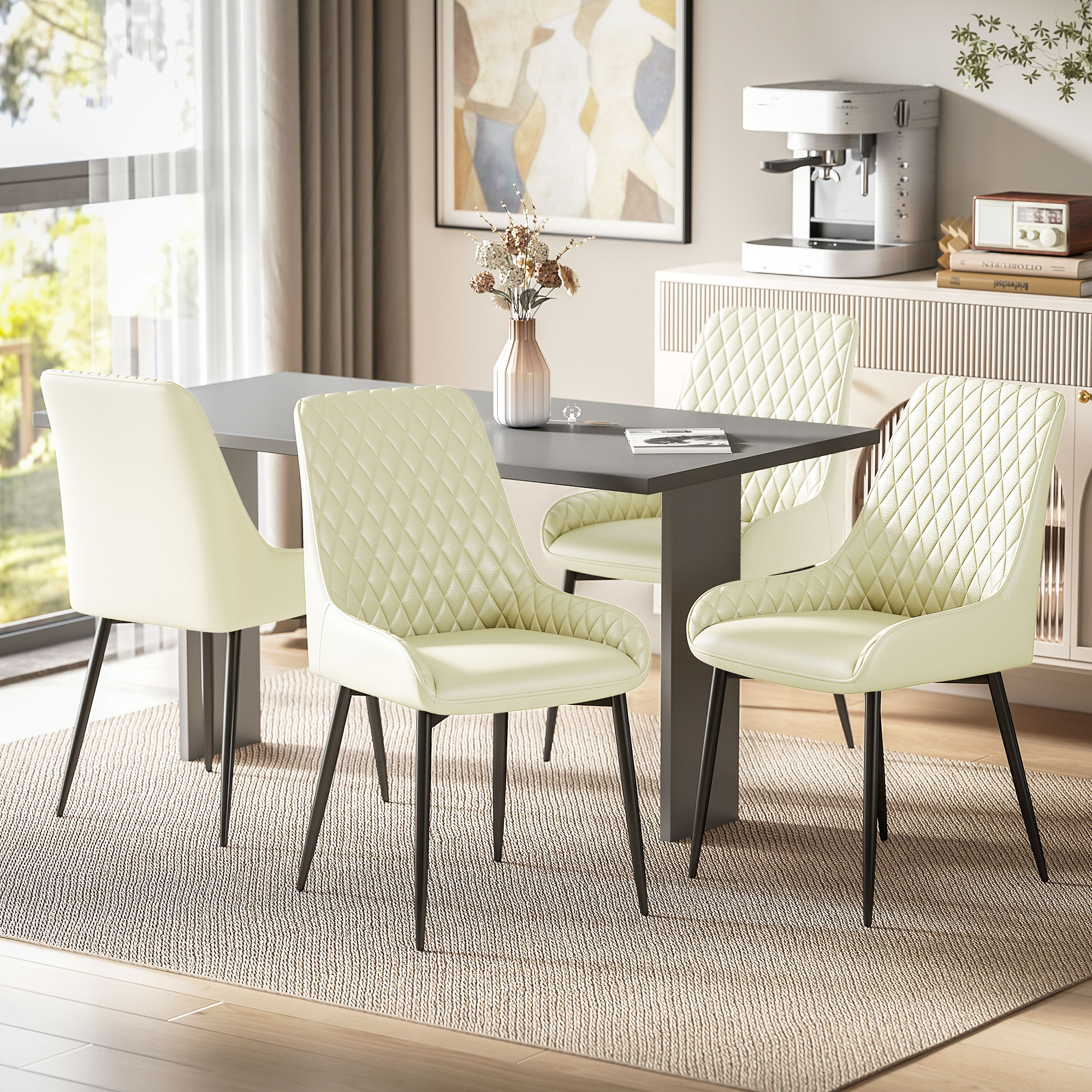 HOMCOM Upholstered Kitchen Chairs, Modern Dining Chairs Set of 4 with Diamond Tufting and Steel Legs for Dining Room, Cream Aosom Canada