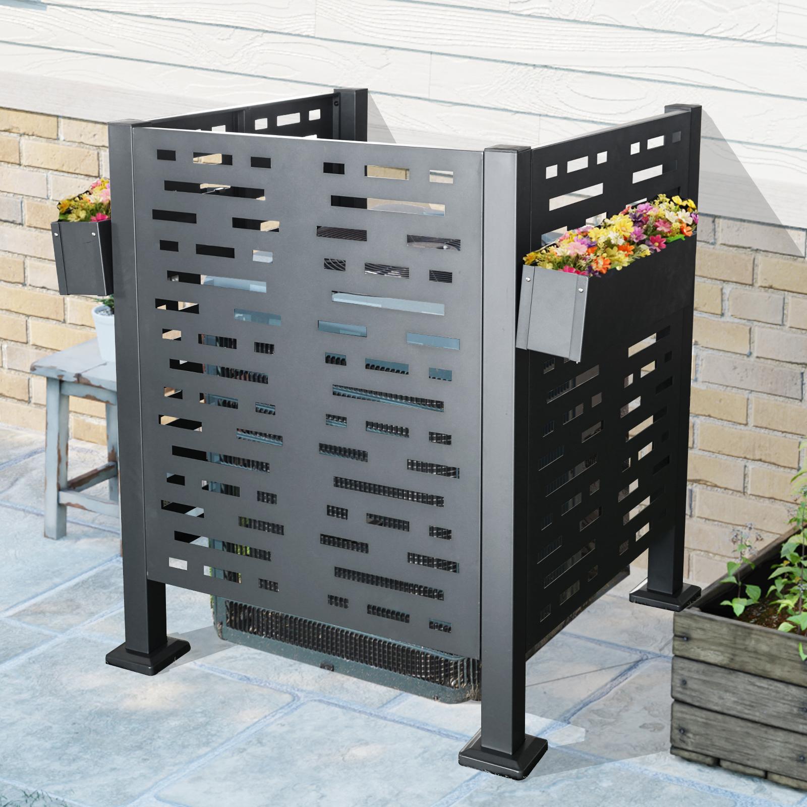 Outdoor Privacy Fence Cover with Galvanized Plate, Privacy Shield Perfect for Air Conditioner, 36'' L x 36'' W x 44.5'' H, Charcoal Aosom Canada