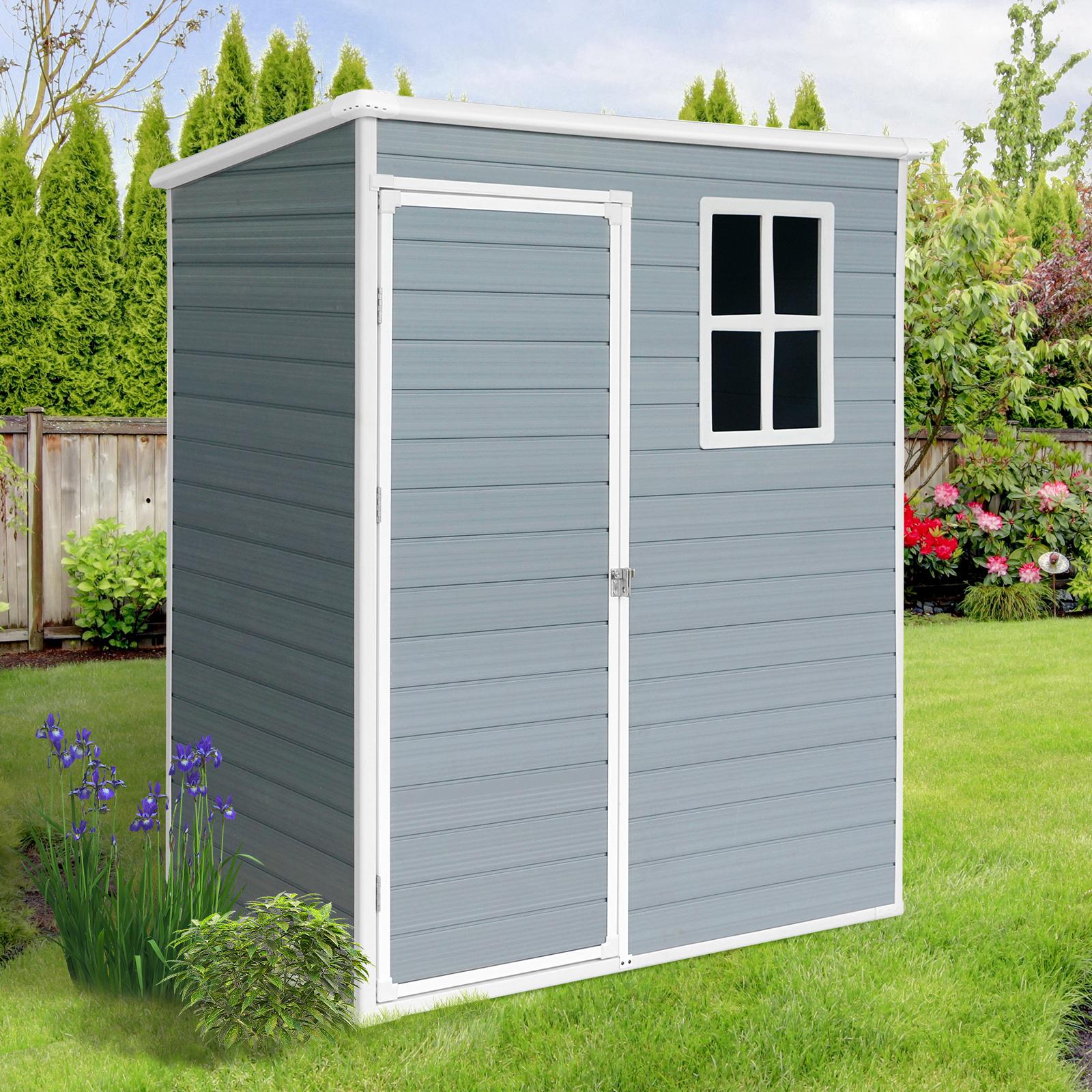 Resin Outdoor Storage Shed with Lockable Double Doors and Reinforced Floor, Outbuilding for Backyard, 62" L x 38" W x 73" H, Grey Aosom Canada