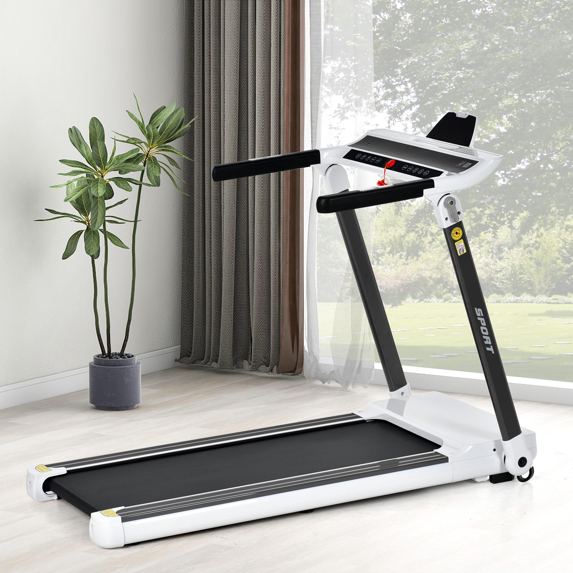Portable Compact Treadmill with 3.5HP Motor, Bluetooth Speaker, Running Machine for Home Gym, 61.5" L x 24.5" W x 45.5" H, White Aosom Canada