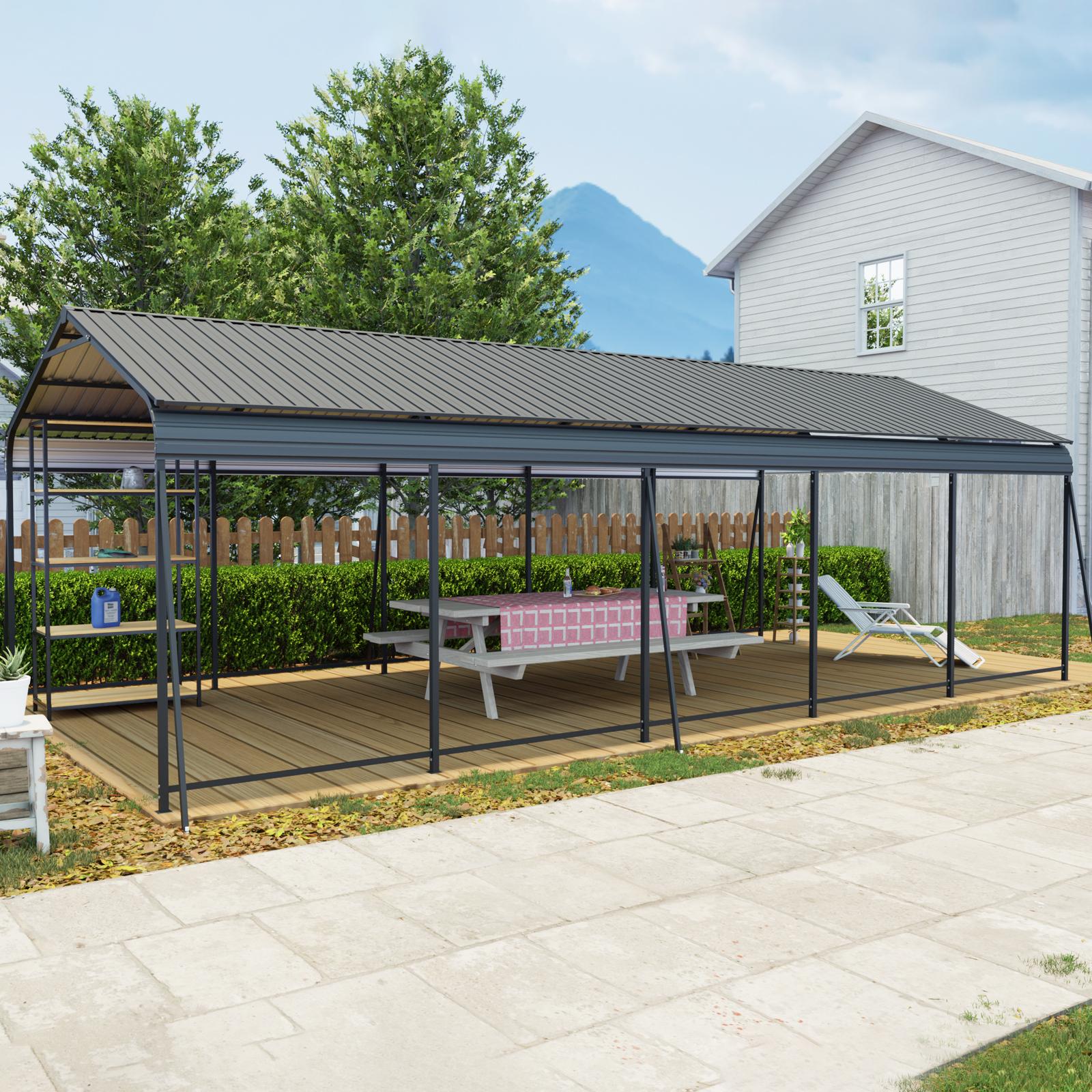 Heavy Duty Outdoor Carport with Galvanized Steel Roof, Large Garage Ideal for Cars and Trucks, 156'' L x 317'' W x 107.5'' H, Charcoal Aosom Canada