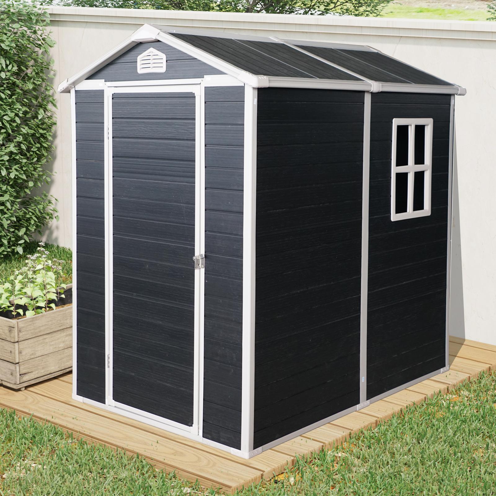 Outdoor Plastic Storage Shed with Heavy-Duty Resin Panels, Storage Hut with Pad-Lockable Door, 52.5'' L x 76.5'' W x 78.5'' H, Black Aosom Canada