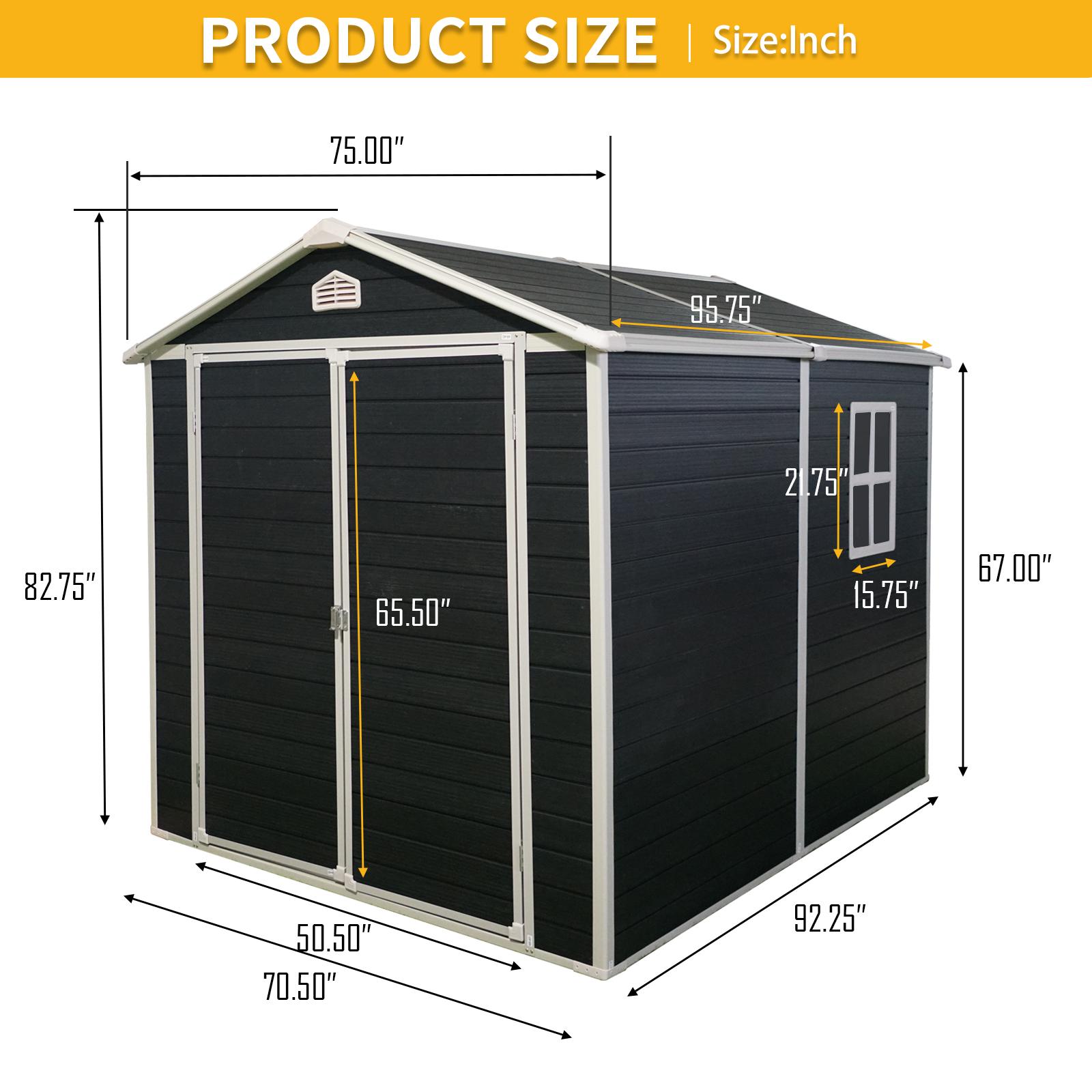 Resin Outdoor Storage Shed Kit with Pad-Lockable Double Doors