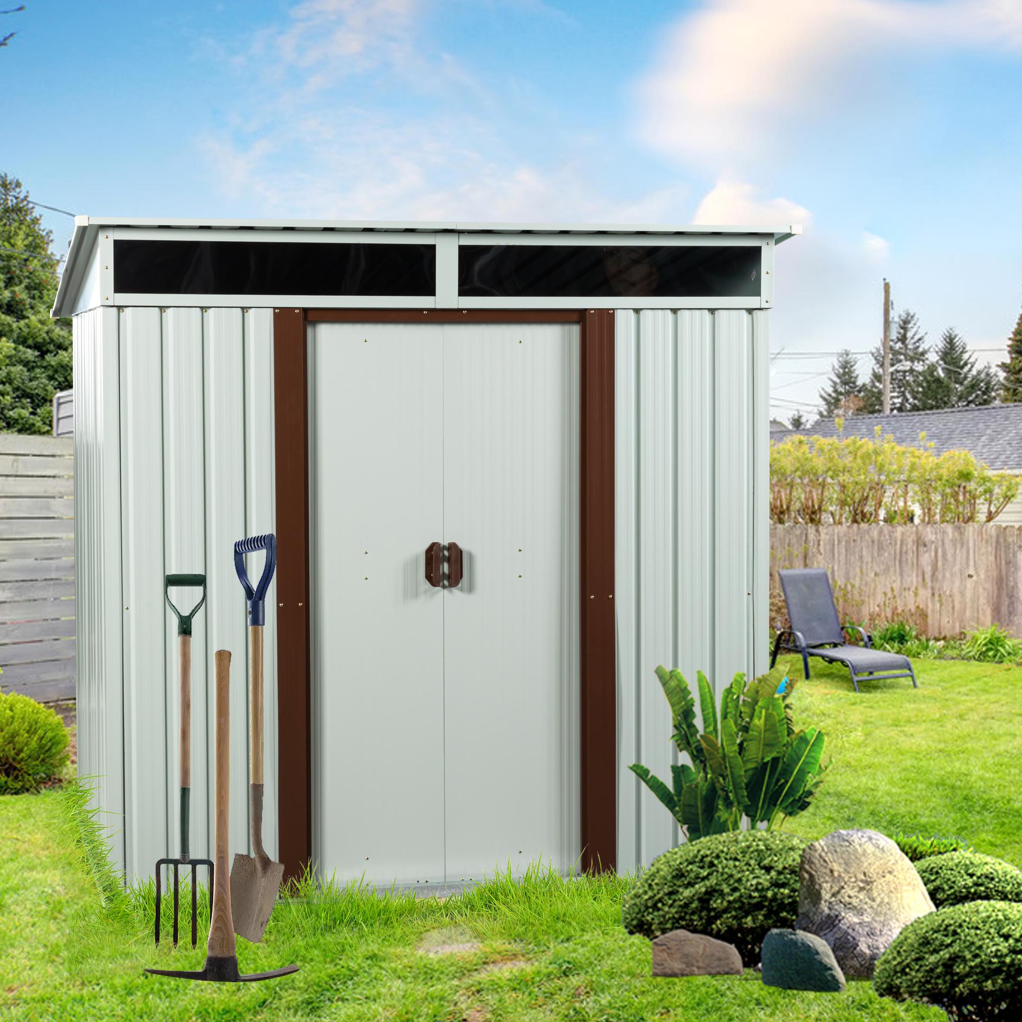 6 x 5 ft Outdoor Metal Storage Shed with Galvanized Steel, Sliding Doors, Outbuilding for Backyard, 72.5" L x 55" W x 71" H, White Aosom Canada