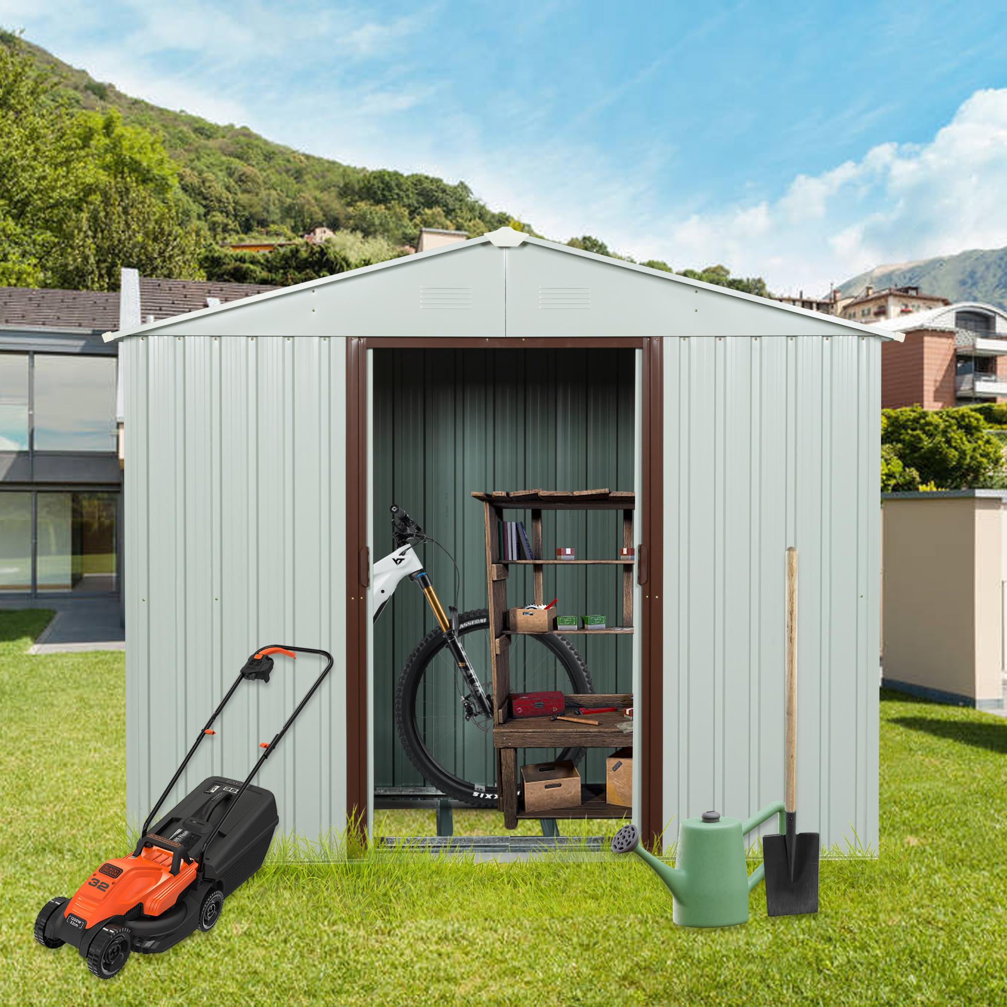 6 x 5 ft Outdoor Metal Storage Shed with Sliding Doors, Galvanized Steel, Outbuilding for Backyard, 72.5" L x 47" W x 72.5" H, White Aosom Canada