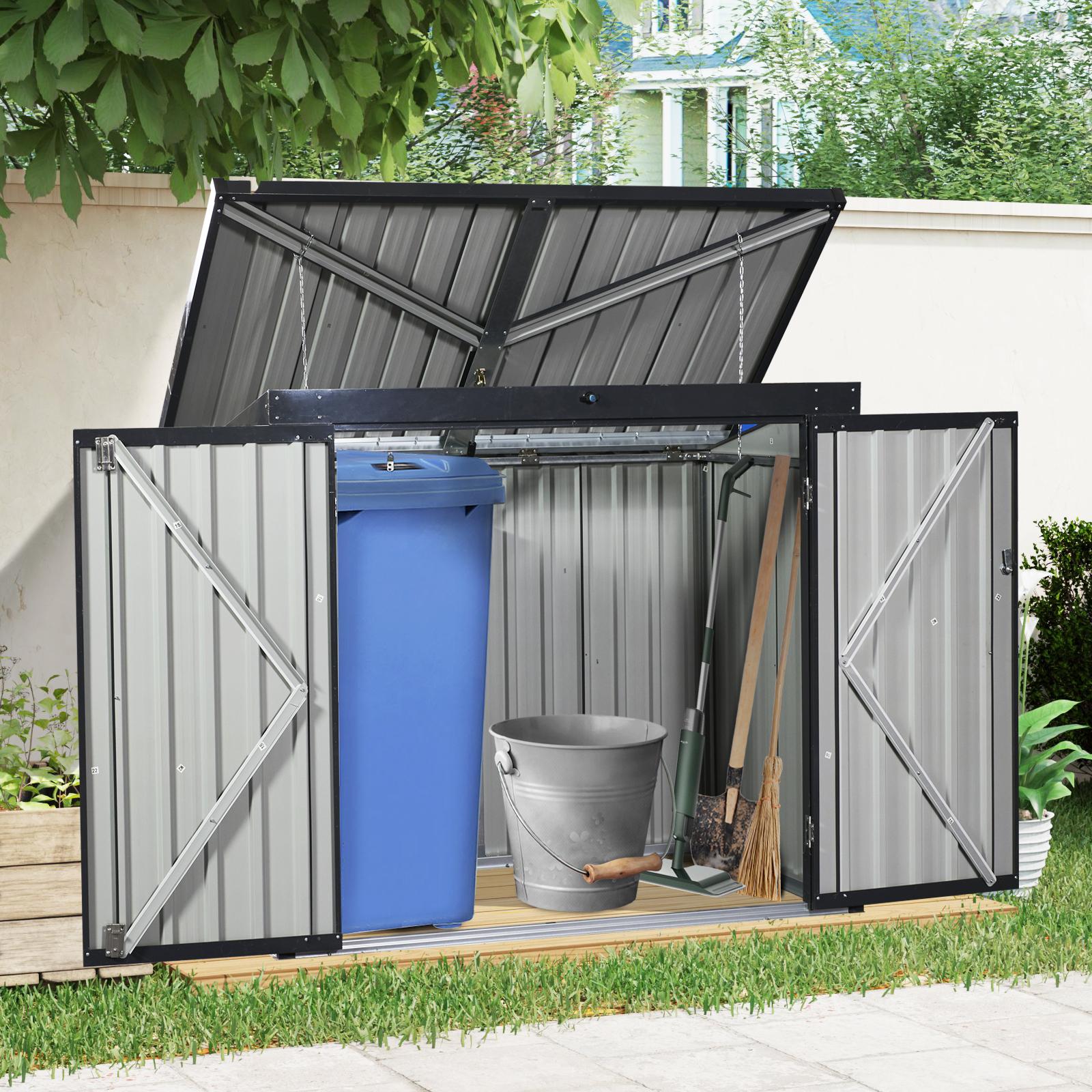 Metal Garbage Bin Shed with Sloped Roof and Lockable Door, Black