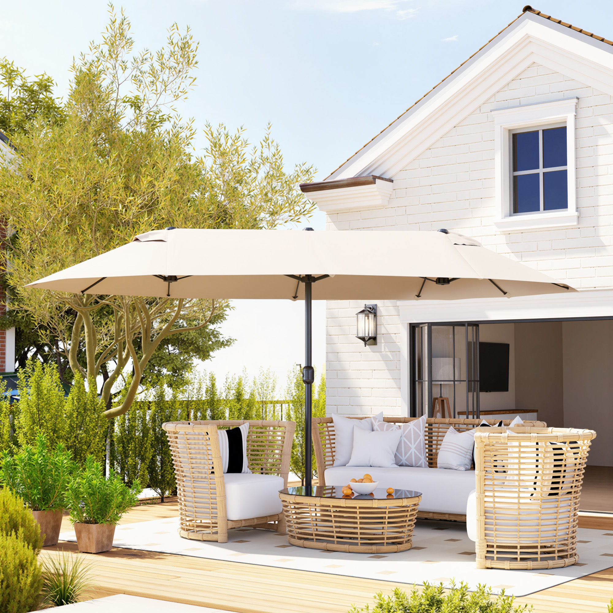 美品　ウノア unoa 【Rainy Garden】Pique design Outsunny Aluminium Outdoor Side Table with Umbrella Hole, 21