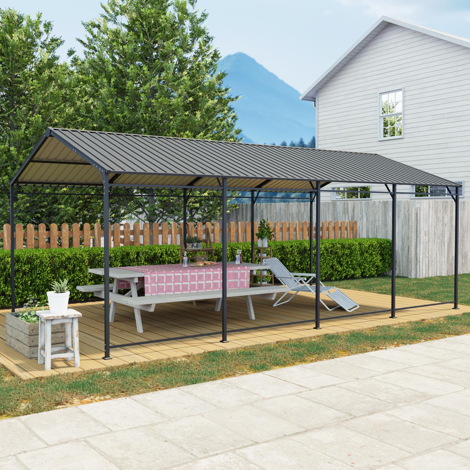 Heavy Duty Metal Carport with Galvanized Steel Roof, Large Garage Ideal for Cars and Trucks, 142'' L x 254'' W x 105.5'' H, Charcoal Aosom Canada