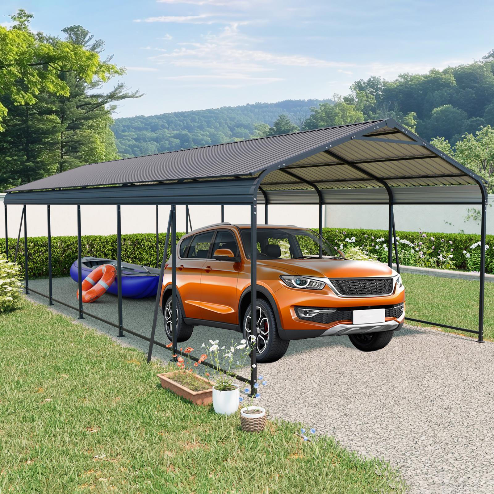 Heavy Duty Carport with Galvanized Steel Roof and Frame, Large Garage Ideal for Cars, 144'' L x 379.5'' W x 105.5'' H, Charcoal Aosom Canada