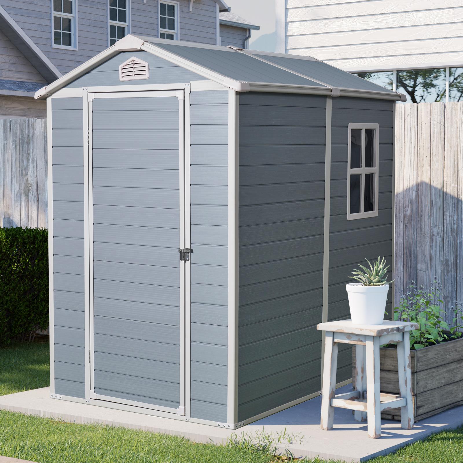 Resin Outdoor Storage Shed Kit with Pad-Lockable Door and Air Vents, Outbuilding for Backyard, 52.5'' L x 76.5'' W x 78.5'' H, Grey Aosom Canada