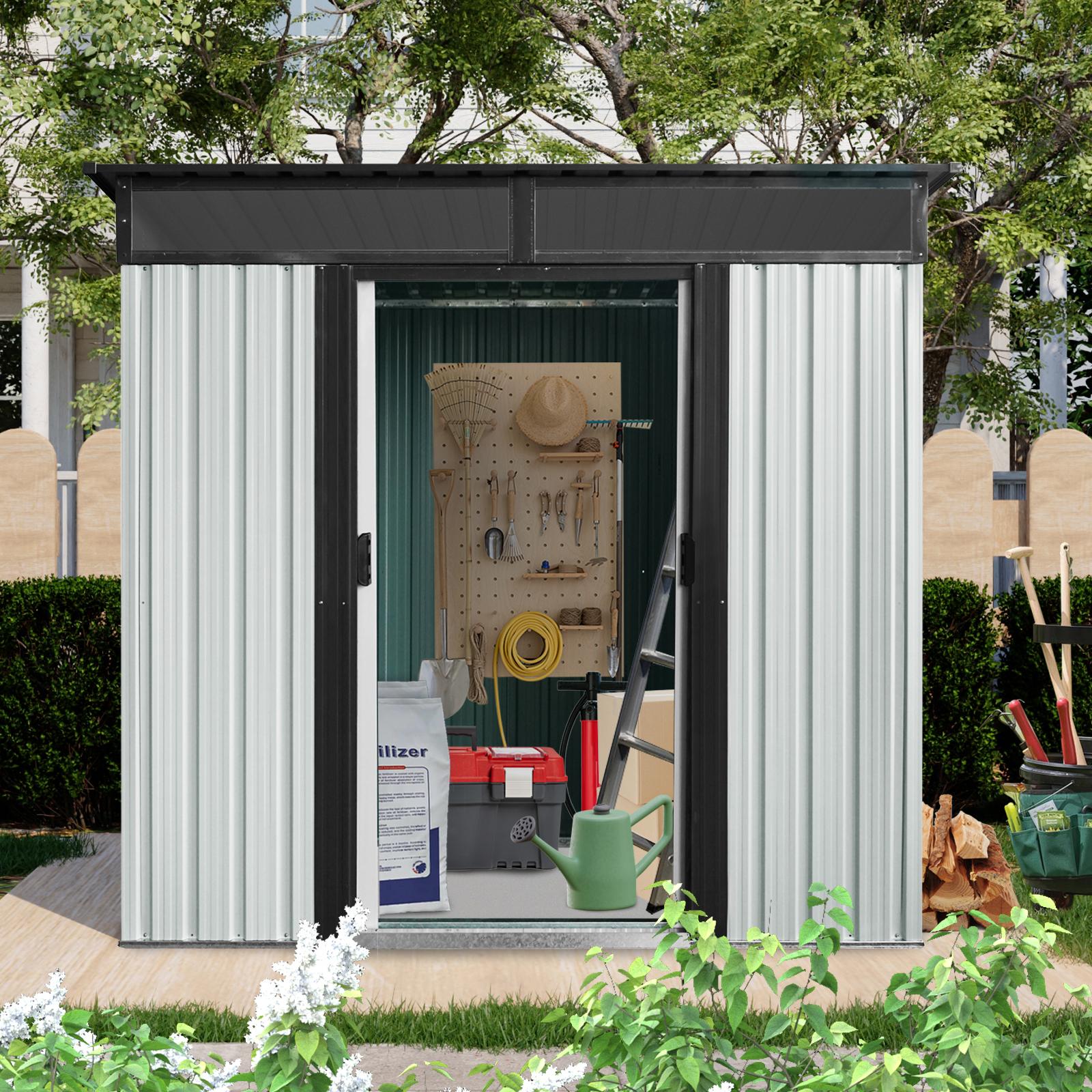 6 x 5 ft Outdoor Metal Storage Shed with Transparent Plate, Storage Hut for All-Weather Use, 77'' L x 59.5'' W x 71'' H, White+Black Aosom Canada