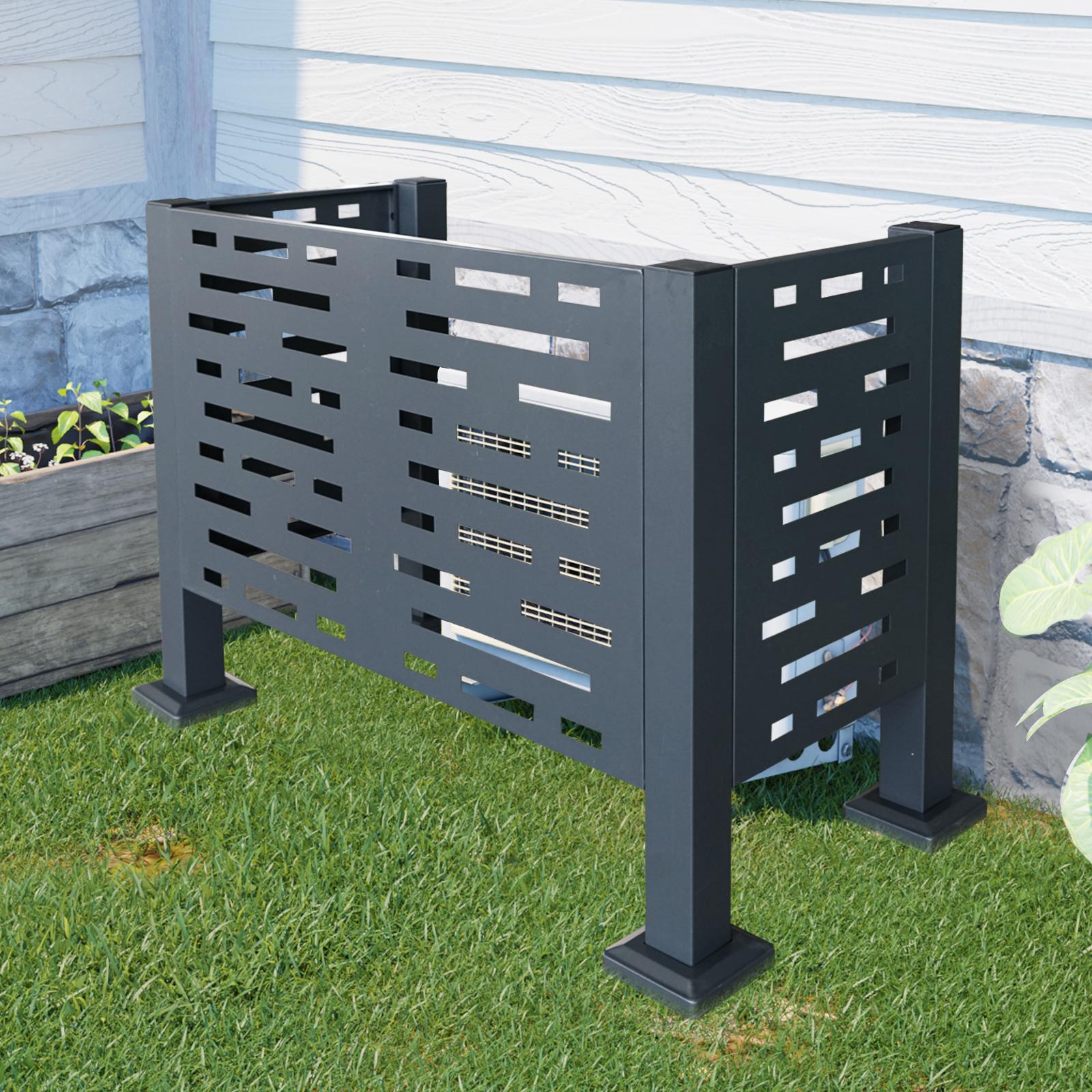 Metal Privacy Fence with 3 Concealment Panels, Privacy Shield Perfect for Air Conditioner Units, 40'' L x 20'' W x 30'' H, Charcoal Aosom Canada