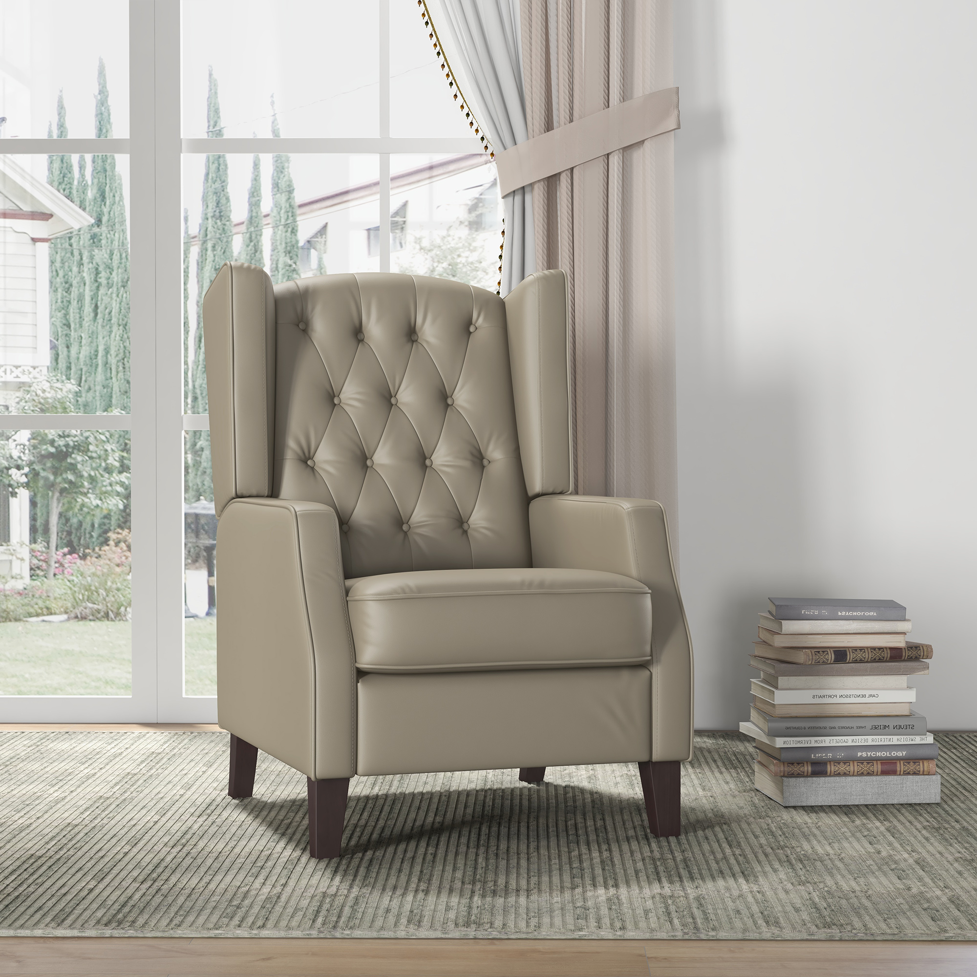 HOMCOM Faux Leather Accent Chair with Thick Padding for Living Room, Bedroom, Home Office, Khaki Aosom Canada