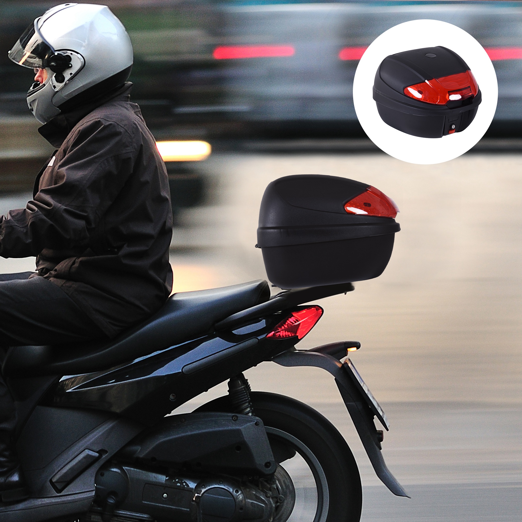 HOMCOM Motorcycle Tail box 30L Top Case Motorbike Trunk