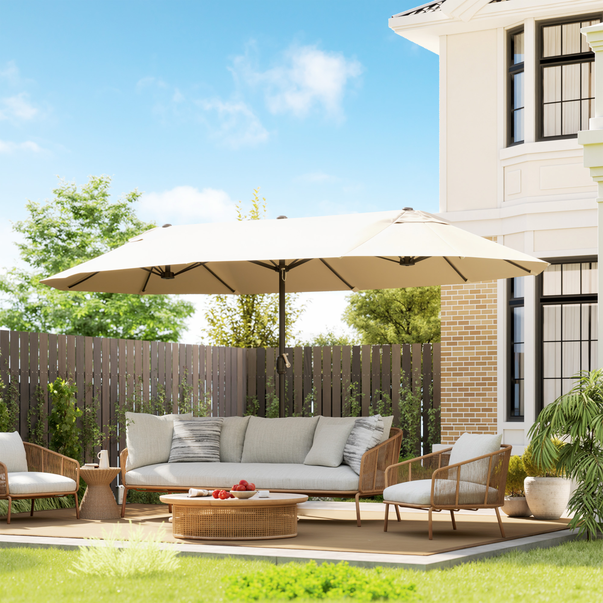 Outsunny 15' Outdoor Patio Umbrella with Twin Canopy