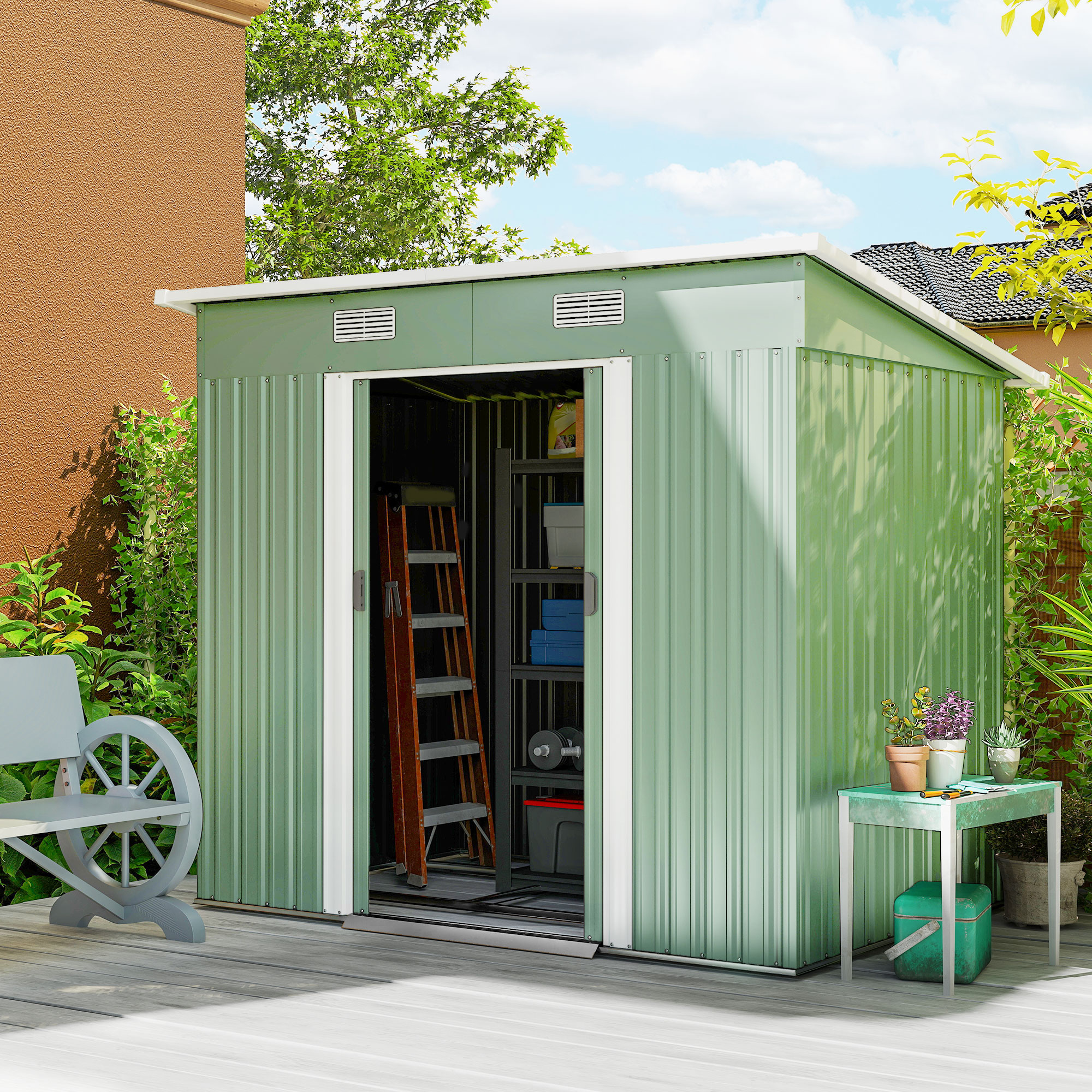 Outsunny 7'x 4' Metal Patio Storage Shed Garden Lockable Shed Tool Utility Storage Unit, Light Green Aosom Canada