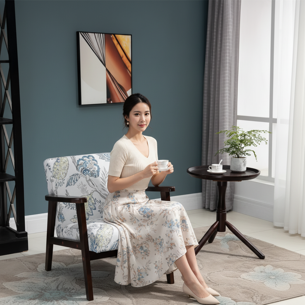 HOMCOM Mid-Century Modern Accent Chair: Retro Fabric Armchair with Wooden Arms, Linen Upholstered Lounge Living Room Aosom Canada