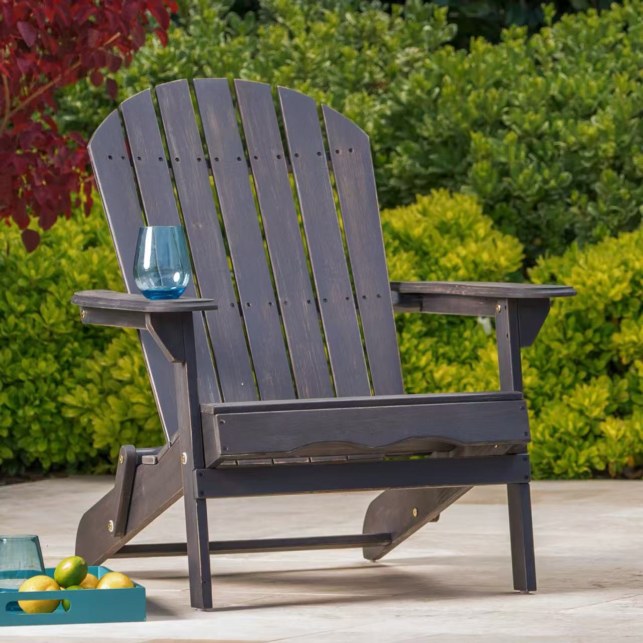 Rustic Acacia Wood Adirondack Chair with Traditional Slats, Dark Grey ...