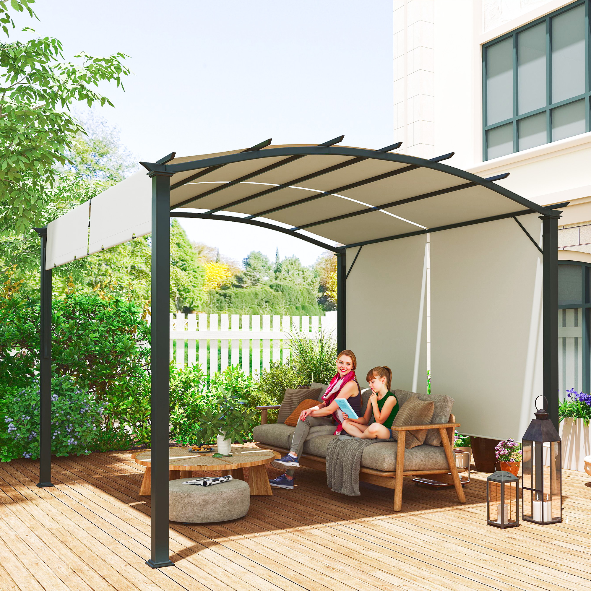 sunnyページ Outsunny 11' x 11' Outdoor Retractable Pergola Canopy for