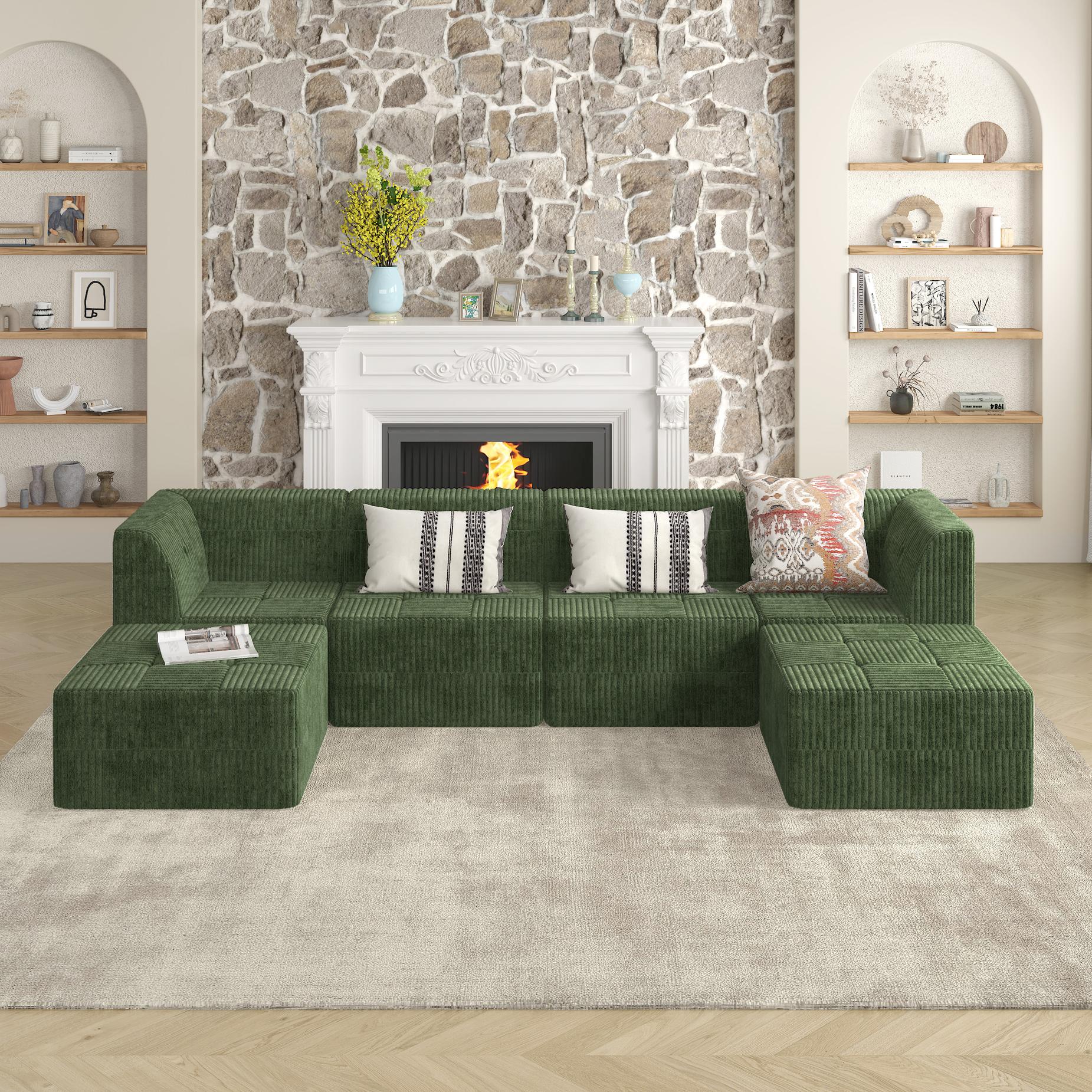 Compressed Corner Sectional Sofa with Plush Foam-Filled Seats, Sleeper Sofa Ideal for Living Room or Bedroom, 32" L x 32" W x 30" H, Green