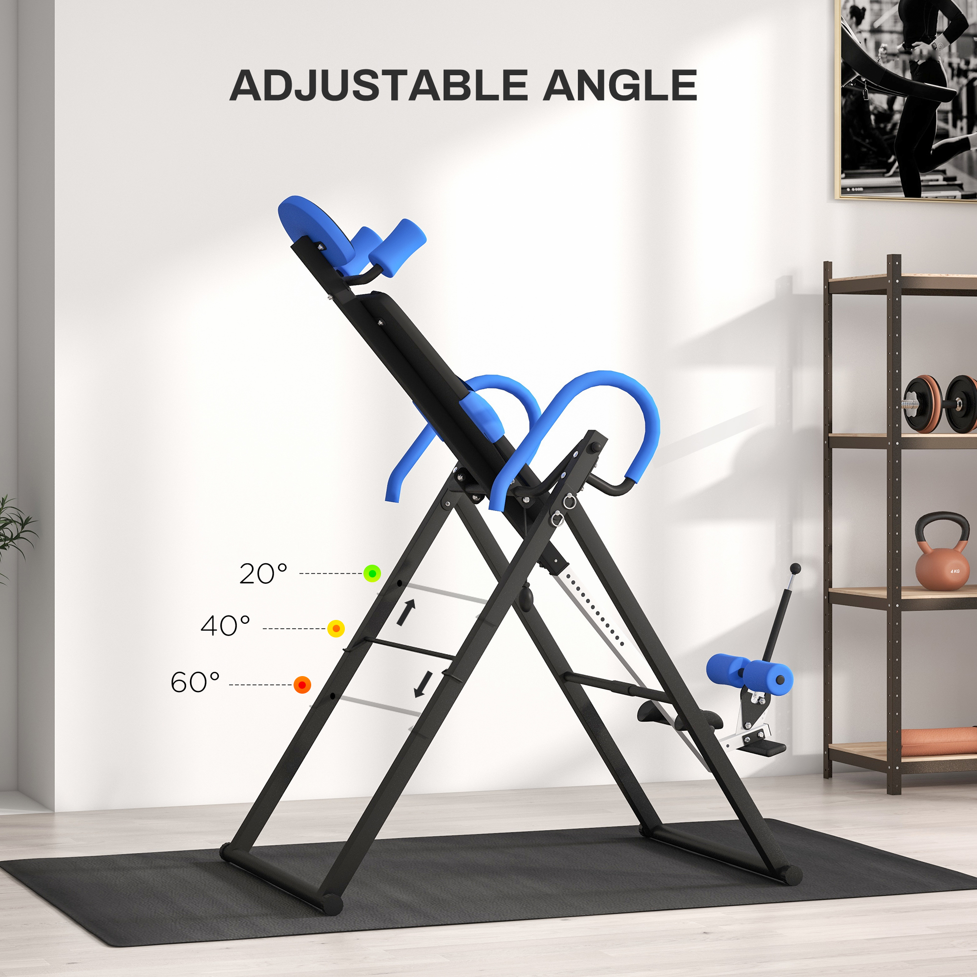 Soozier Folding Inversion Table, 20°/40°/60° Adjustable, with Safety ...