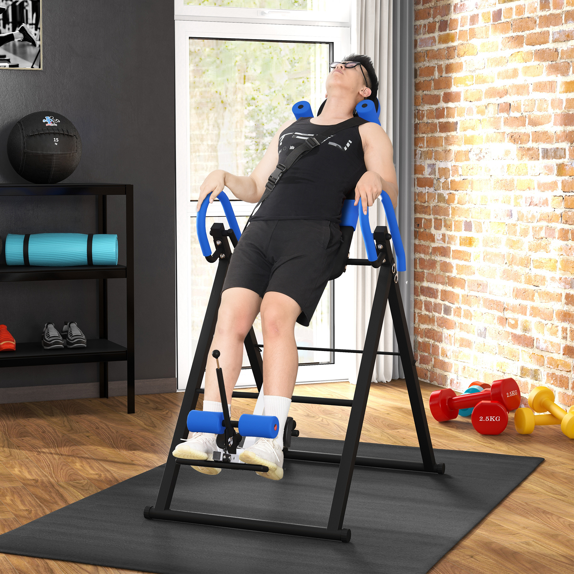 Soozier Folding Inversion Table, 20°/40°/60° Adjustable, with Safety Belt and Waist Pad for Back Pain Relief Aosom Canada
