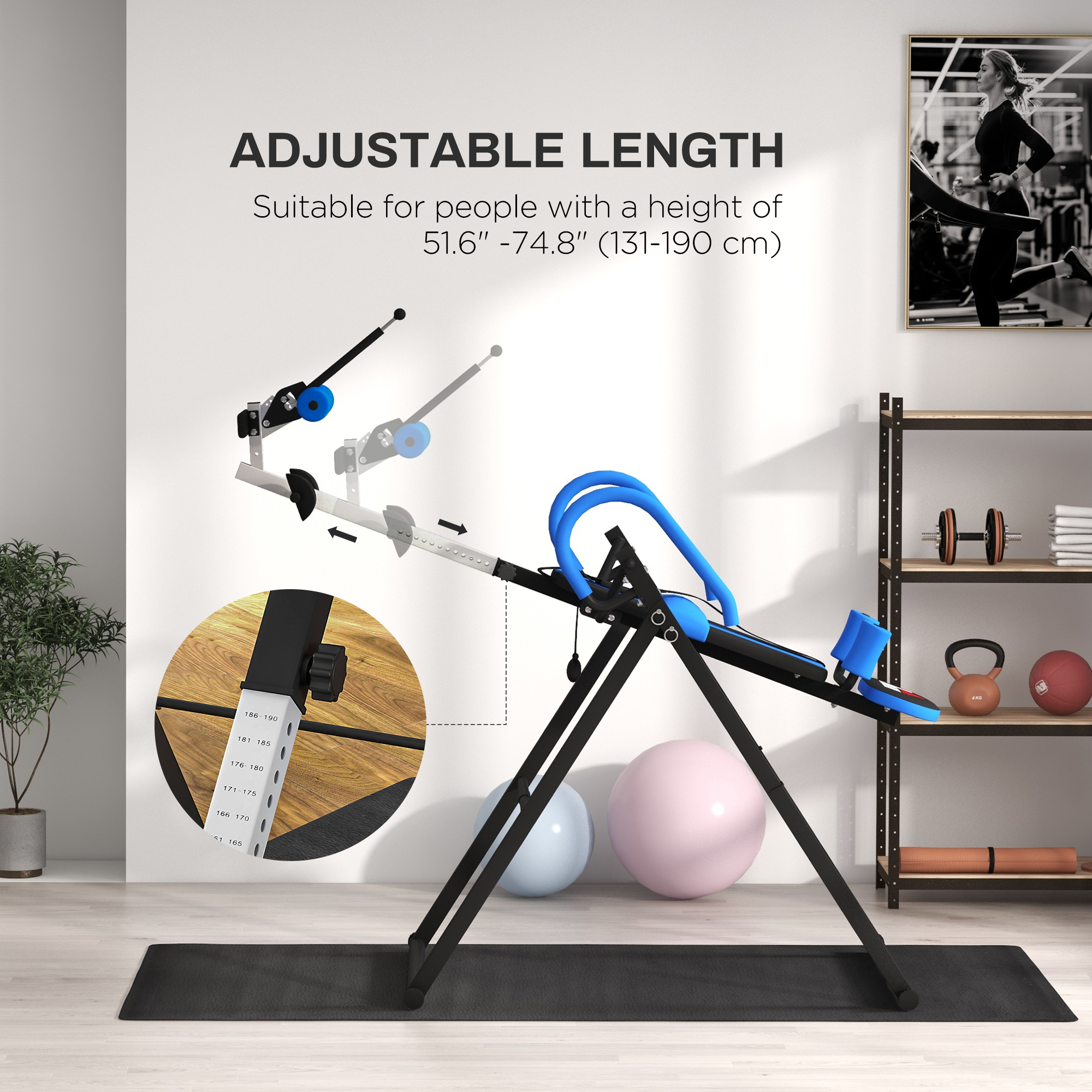 Soozier Folding Inversion Table, 20°/40°/60° Adjustable, with Safety ...