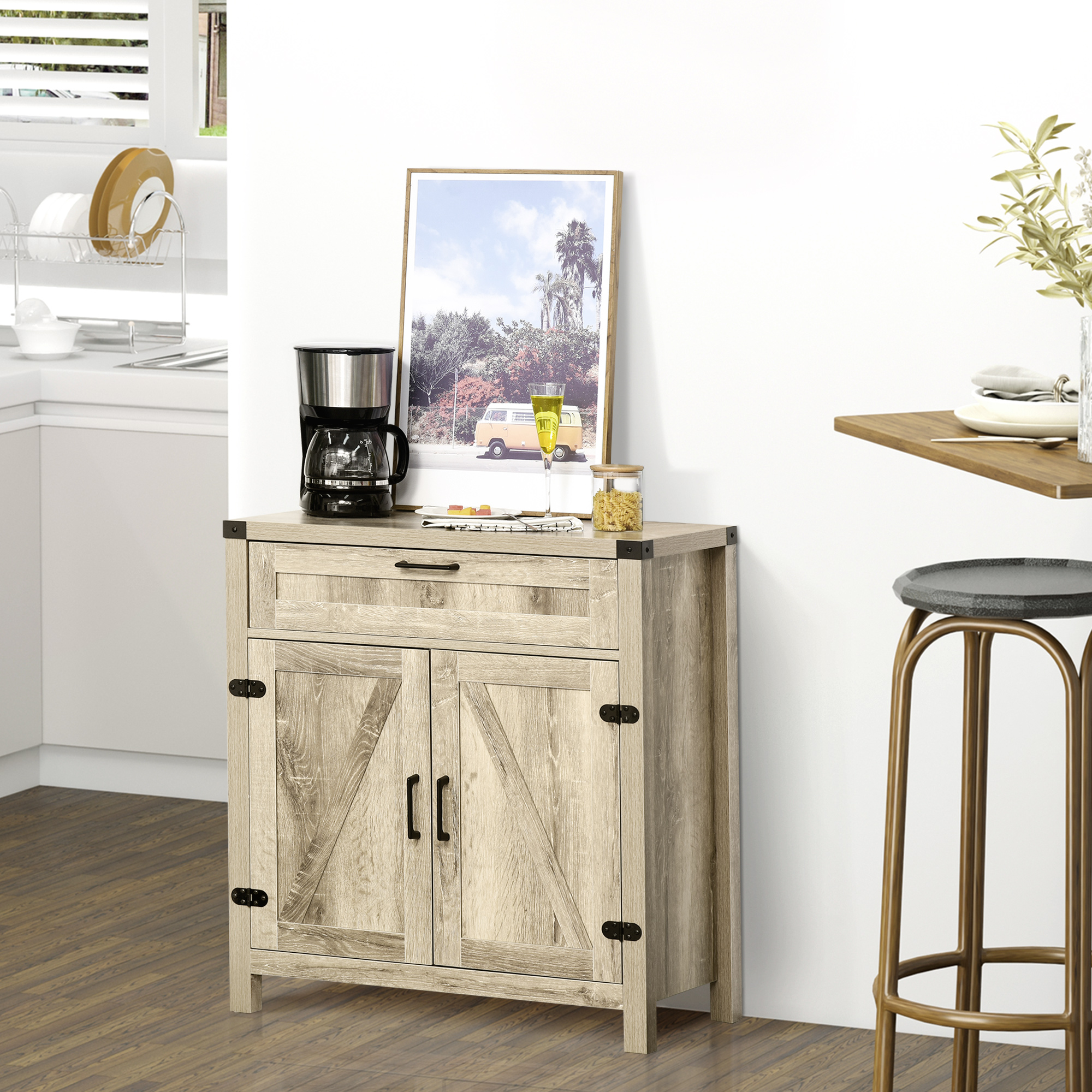 HOMCOM Farmhouse Buffet Cabinet: Wooden Accent Sideboard with Drawer and Adjustable Shelf for Kitchen, Rustic Brown Aosom Canada