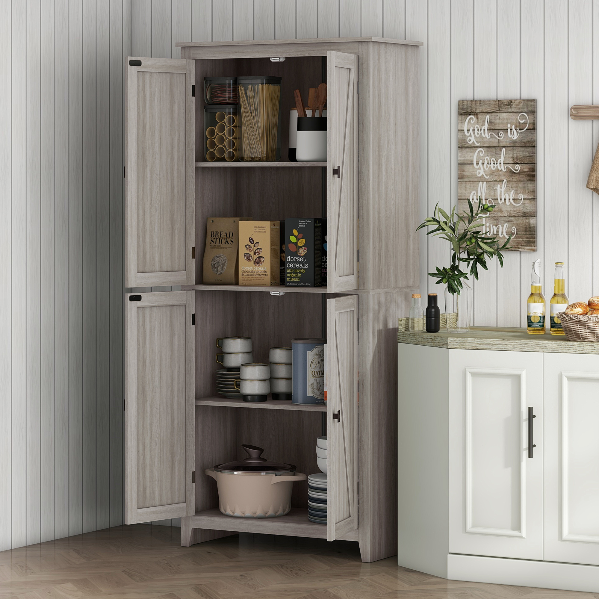 HOMCOM 72" Freestanding Storage Cabinet, Kitchen Pantry Cabinet with Doors and Shelves for Dining Room, Grey Aosom Canada