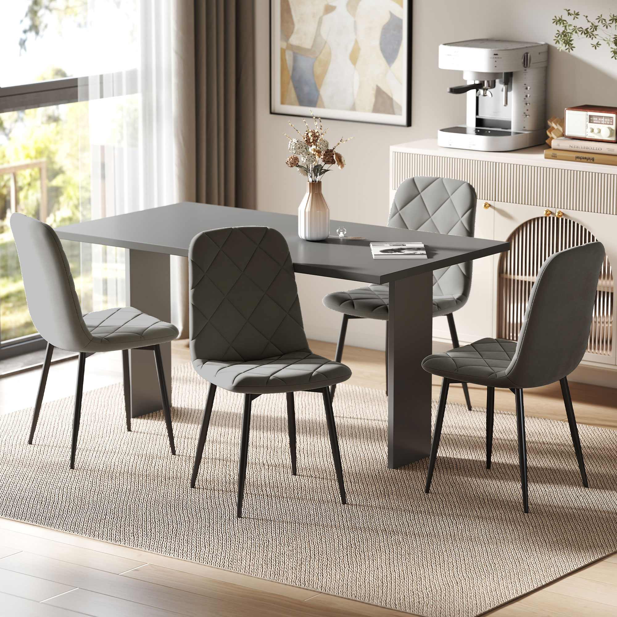 HOMCOM Dining Chairs Set of 4, Velvet Upholstered Accent Chair with Back and Wood-grain Steel Leg for Kitchen, Grey Aosom Canada