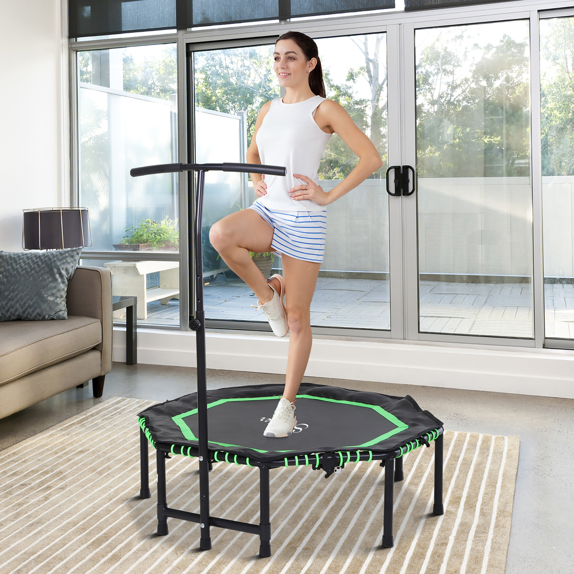 Soozier Foldable Mini Trampoline with Adjustable Handle Bar 48" for Adult Fitness Workout Green Aosom Canada